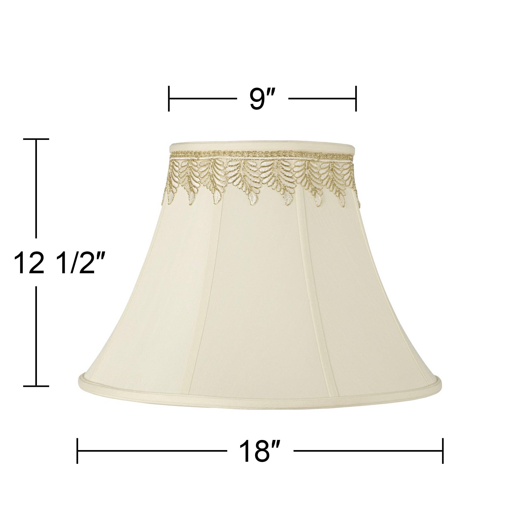 Large Cream Fabric Bell Lamp Shade with Embroidered Leaf Trim - 9