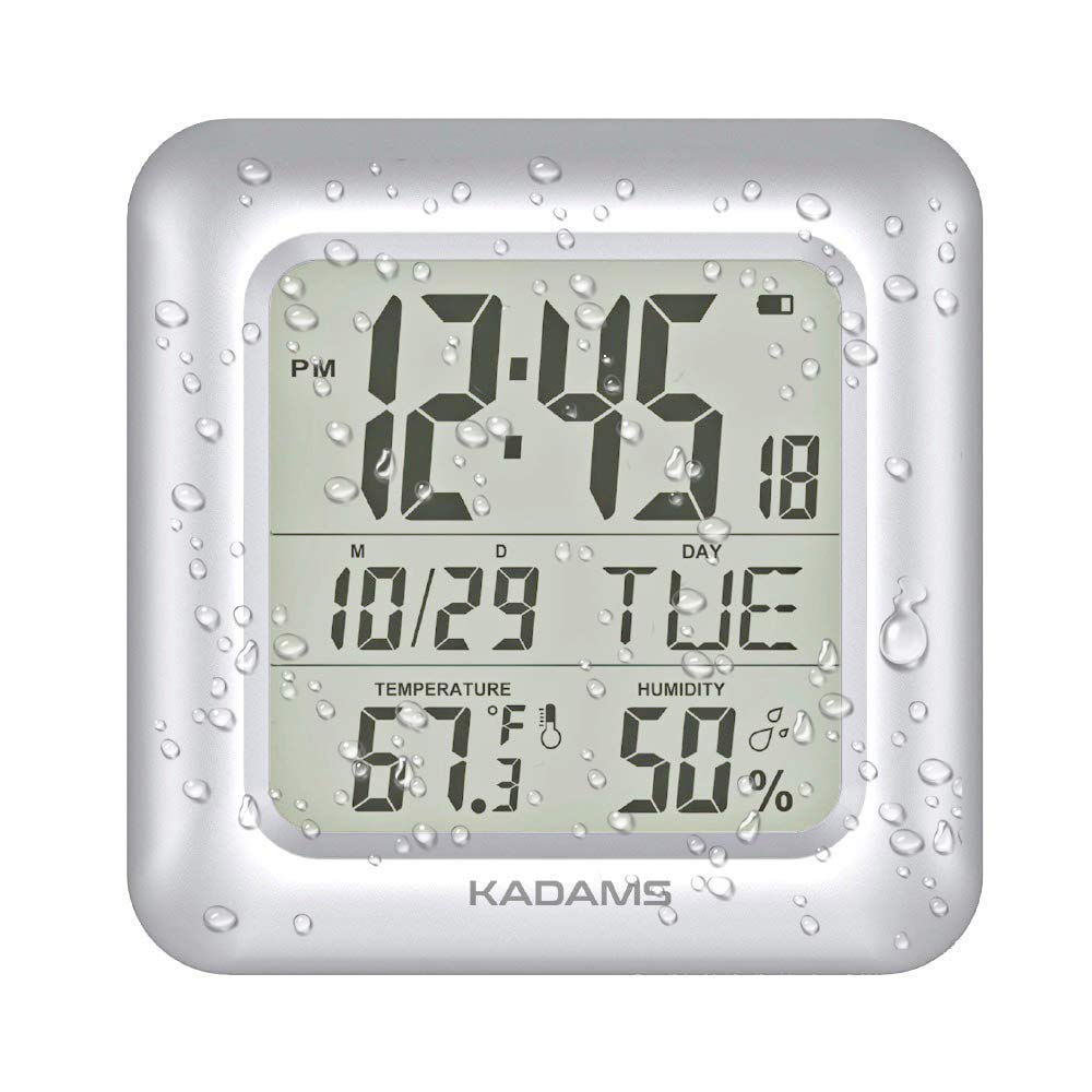 KADAMS Waterproof Bathroom Wall Clock with Shower Timer - Silent Non-Ticking, Battery Operated - Perfect for Bathroom, Shower, Spa, and Home Decor