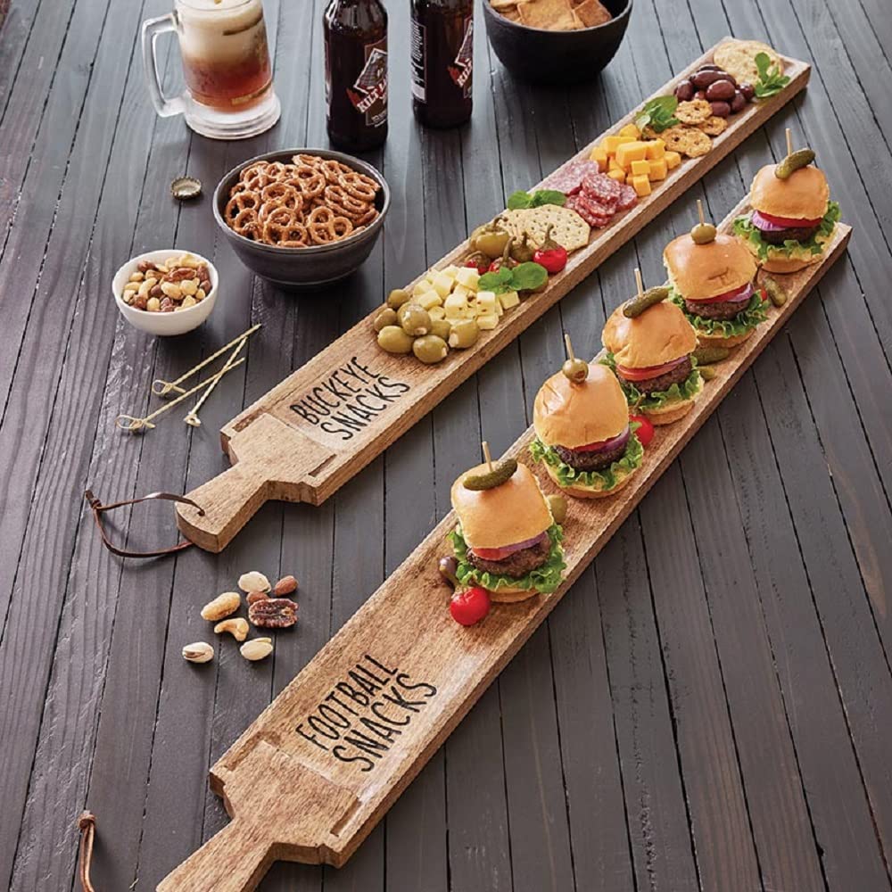 47th & Main Football Fans Gift - Mango Wood Cheese Board & Slider Server Set - Perfect for Game Day Snacks, Tailgating, and Sports Party Serving - Unique Football Themed Serveware