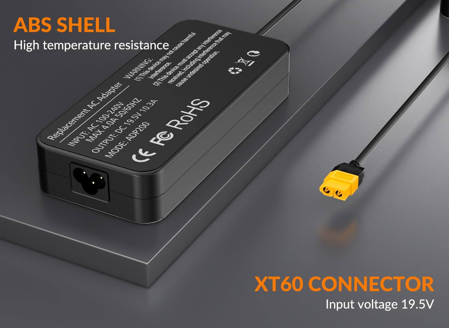 200W 19.5V 10.3A AC Power Adapter with XT60 Plug - Universal RC LiPo Battery Charger Power Supply (100-240V 50/60Hz) for iSDT, SKYRC, Hota RC & DC Chargers - Perfect for Drone, RC Car & Airplane Battery Charging