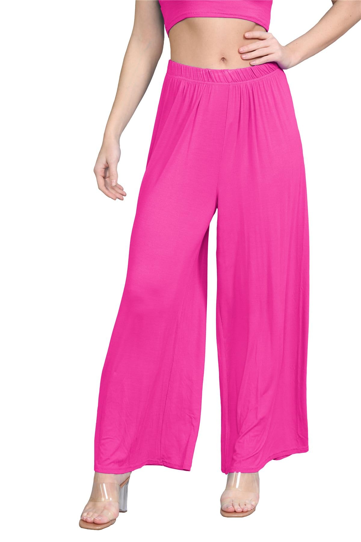 **Janisramone® Women's Plain Wide Leg Palazzo Pants | High Waisted Flowy Trousers for Women - Perfect for Office, Casual & Evening Wear**