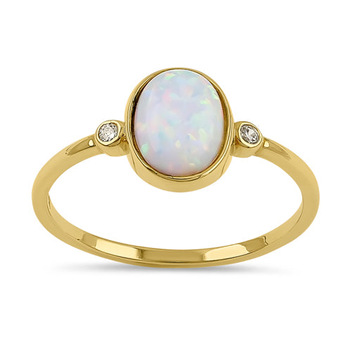 14K Solid Yellow Gold Oval Opal & CZ Ring for Women - Elegant Vintage Style Jewelry Gift for Birthday, Anniversary & Special Occasions