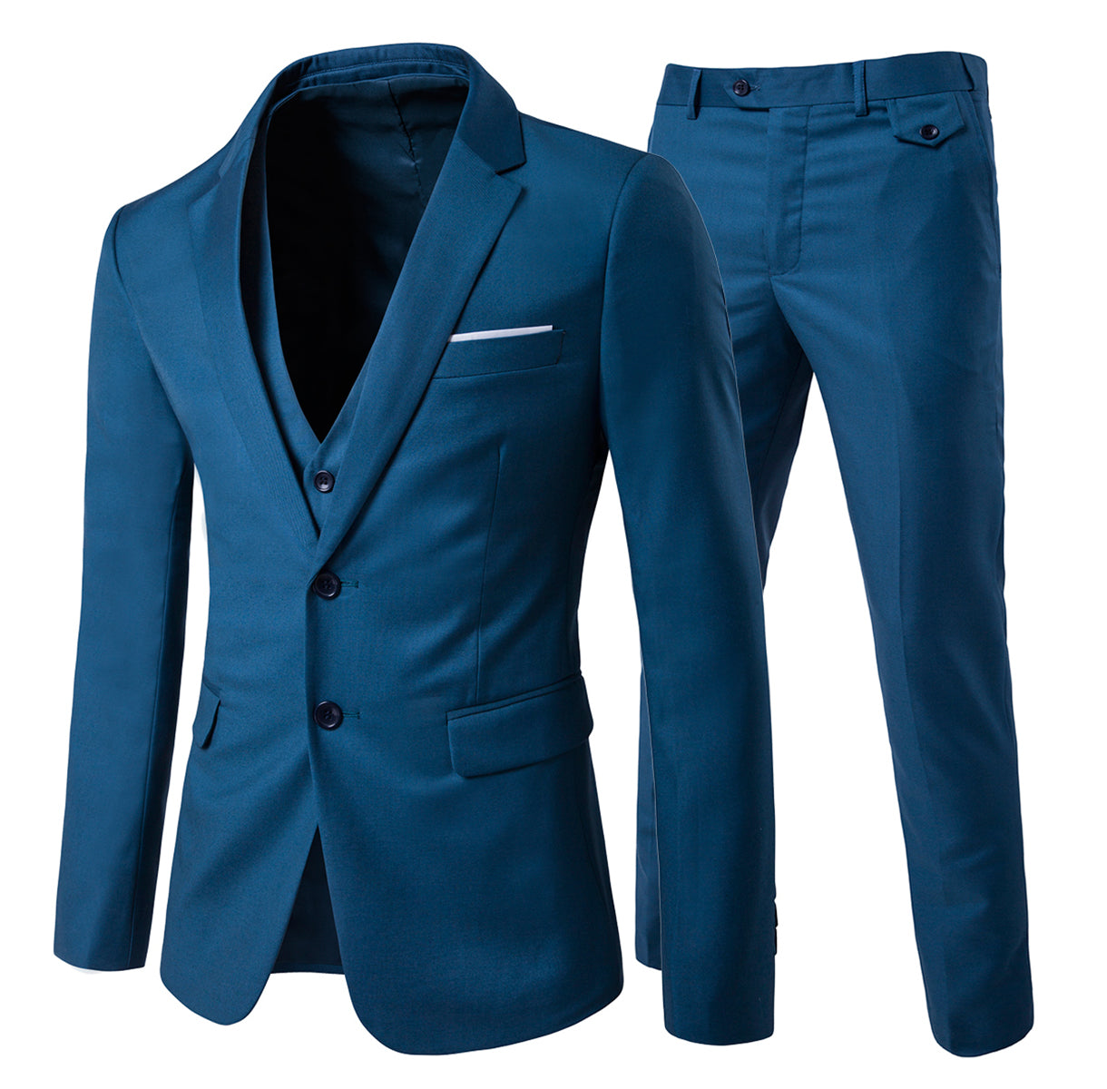 3-Piece Notched Lapel Casual Suit in Steel Blue | Slim Fit Men's Business Blazer & Dress Pants Set | Perfect for Weddings, Office Wear & Formal Events