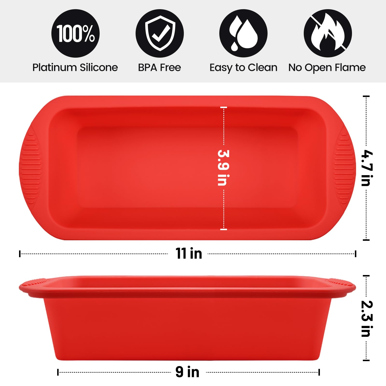 CAKETIME 3-Piece Nonstick Silicone Bread Loaf Pan Set - 9 x 3.9 x 2.3 Inch Baking Molds for Homemade Bread, Cake, Meatloaf & Sandwiches - Perfect for Baking, Meal Prep & Party Food Presentation