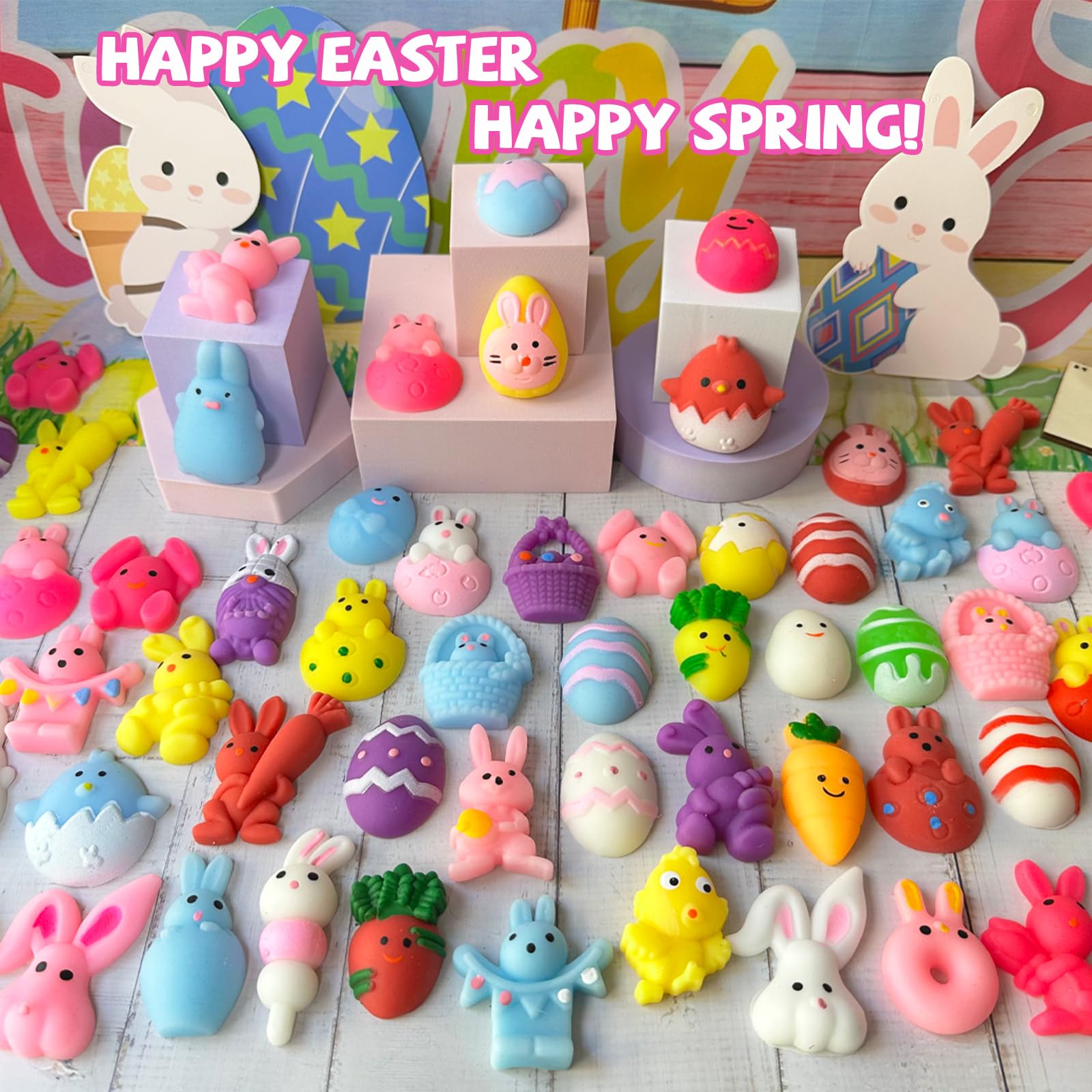 72PCS Easter Mochi Squishy Toys - Cute Animal Stress Relief Fidget Toys for Kids, Teens & Adults - Perfect for Easter Egg Fillers, Basket Stuffers, Party Favors, Classroom Prizes & Goodie Bags - Great for Sensory Play, Stress Relief & Easter Celebrations