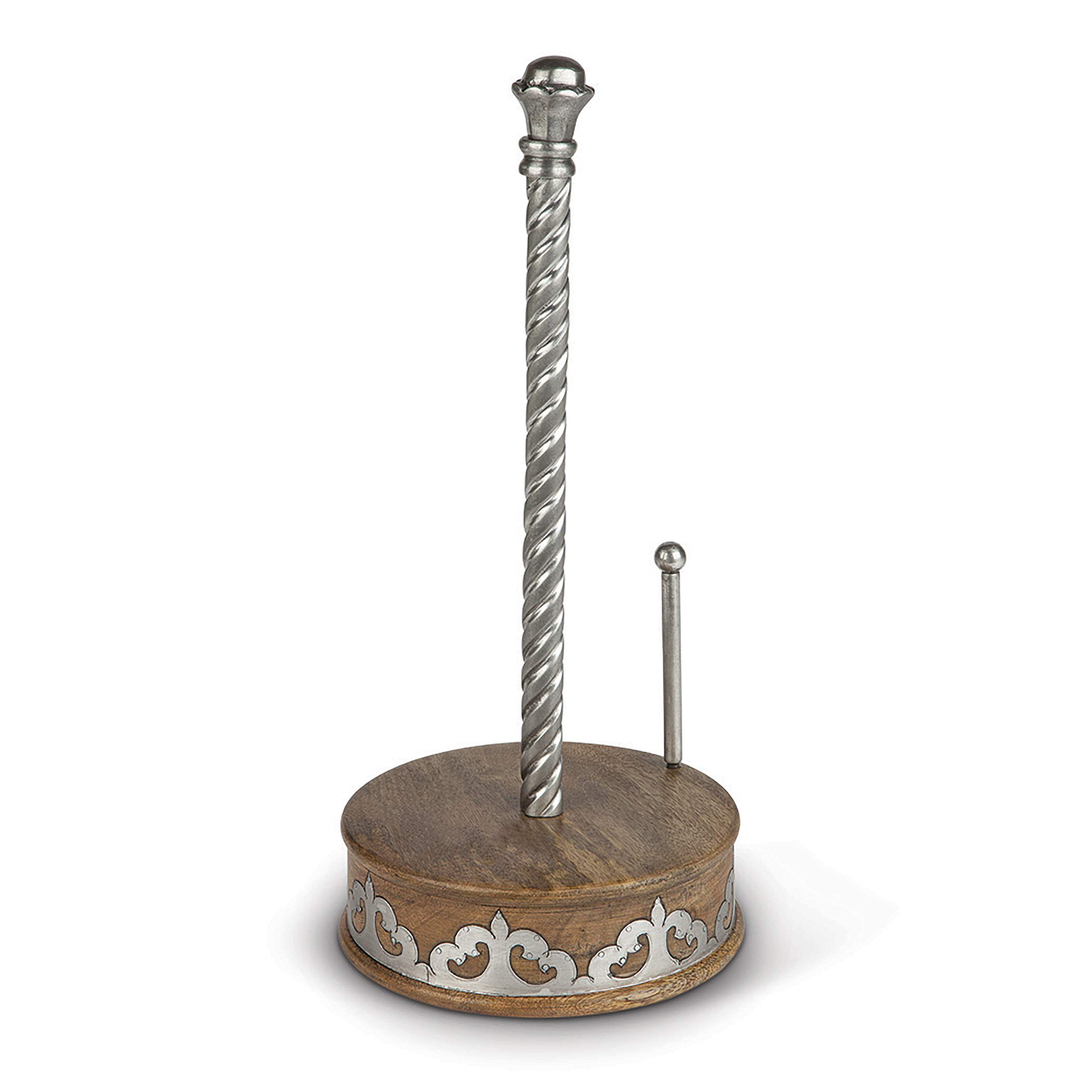 Handcrafted Wood and Metal Inlay Paper Towel Holder - Vintage Heritage Collection for Kitchen & Bathroom Decor | Rustic Home Organization Accessory