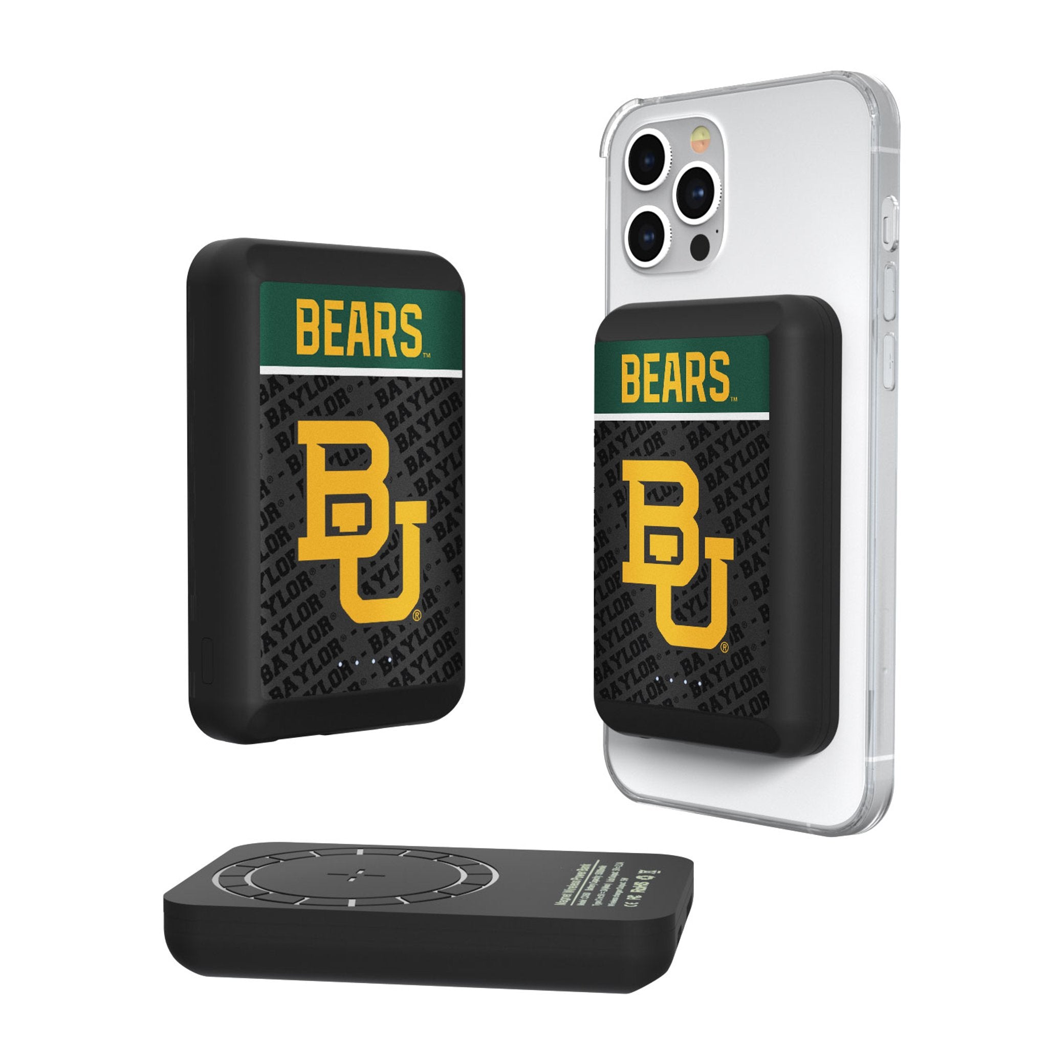 Baylor University Bears Endzone Plus Wireless Magnetic Power Bank - Portable Charger for iPhone, Samsung, AirPods - Perfect for Travel, Work, and Game Day