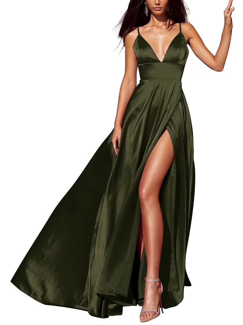 Sexy Deep V Neck Bridesmaid Dress for Women - Elegant High Slit Long Evening Gown for Weddings, Prom, Parties & Special Occasions