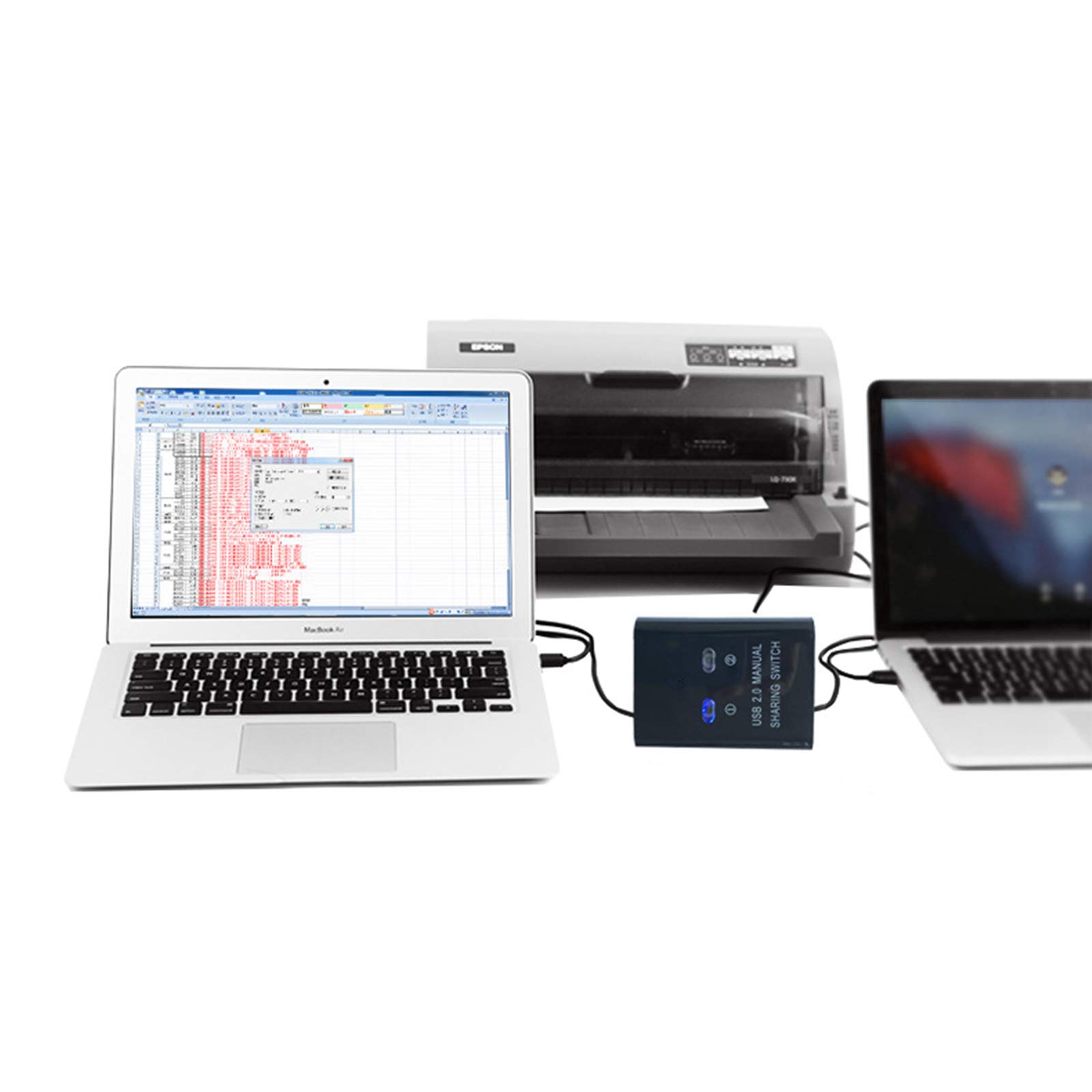 2-Port USB Printer Sharing Switch - Manual USB Switcher for 2 Computers to Share 1 Printer/Scanner - Includes 2 Male USB Cables - Perfect for Home Office & Small Business Workspaces