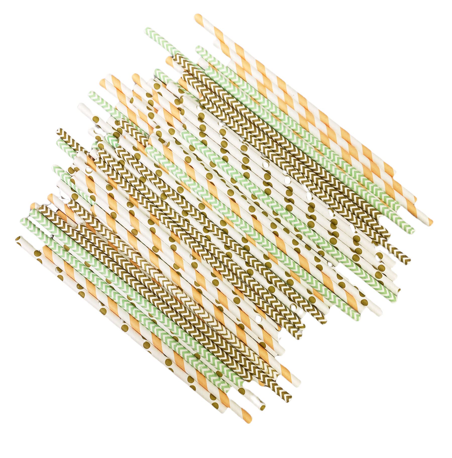 Eco-Friendly Peach, Mint Green & Gold Paper Straws - 100 Count Biodegradable Drinking Straws for Parties, Weddings & Home Use