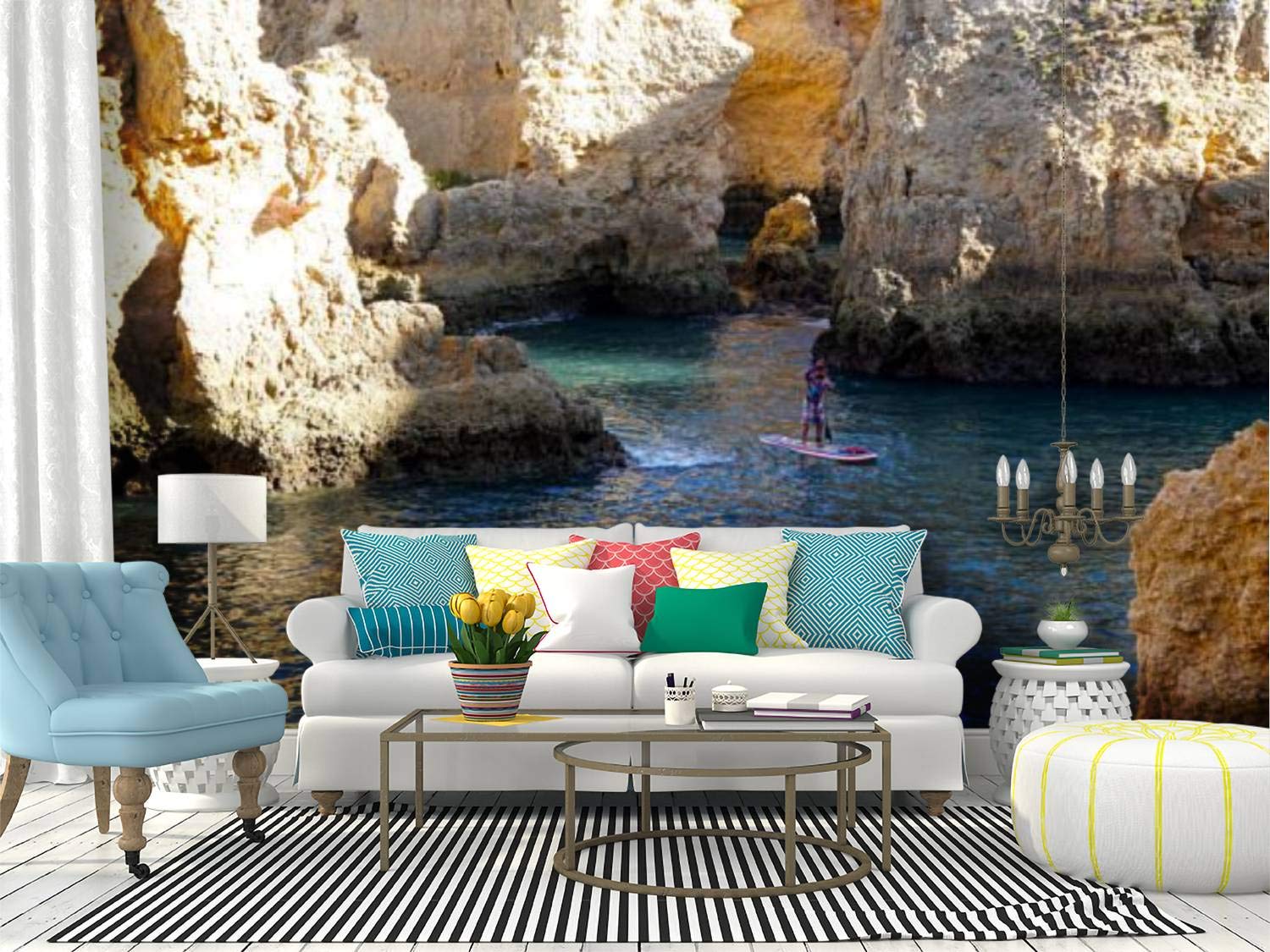 RECETHROWS Peel and Stick Wallpaper - Ponta da Piedade Landscape Wall Mural, Self-Adhesive Removable Vinyl Film for Home Decor | Perfect for Living Room, Bedroom, Nursery & Office Walls