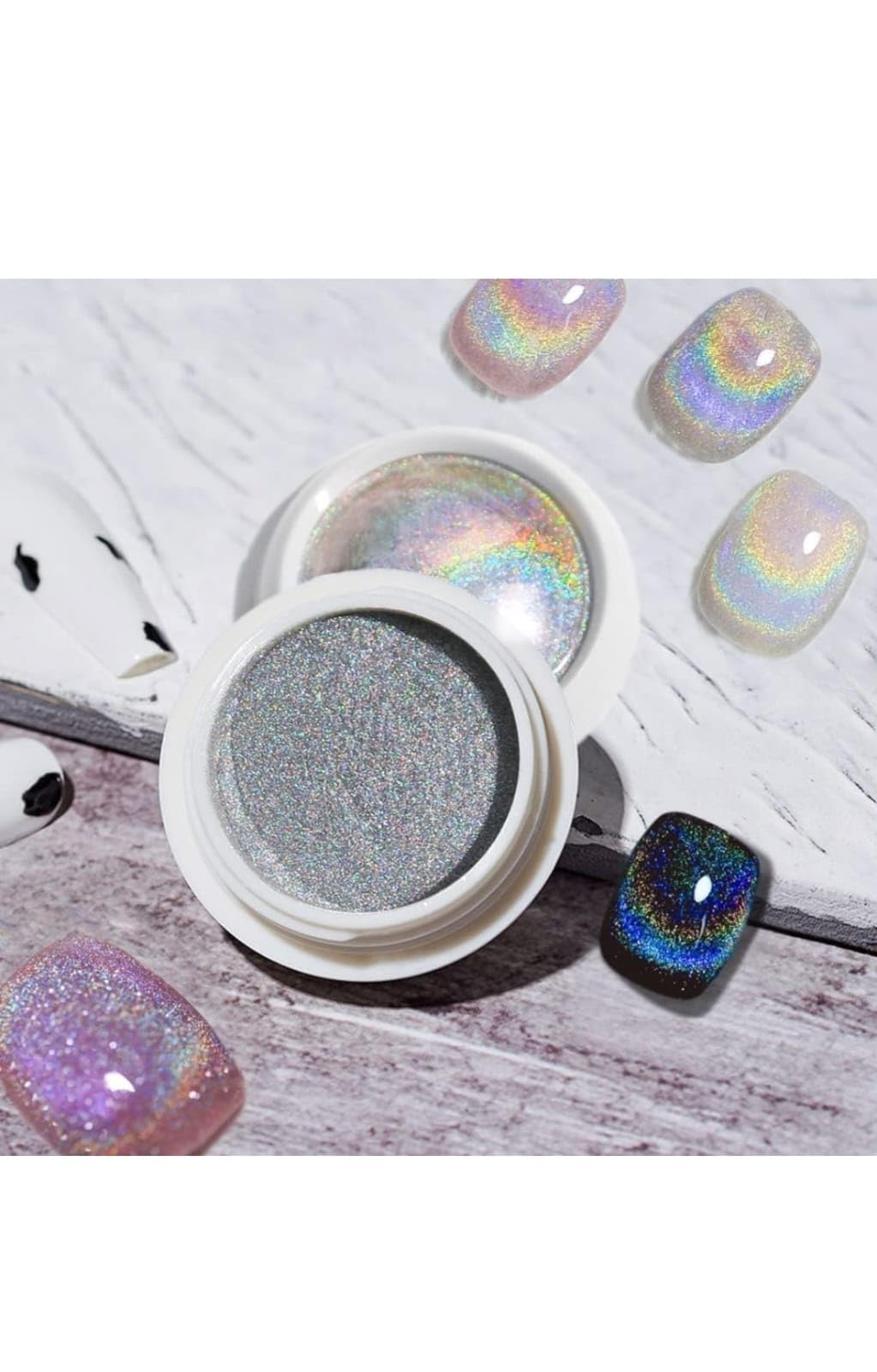 Holographic Chrome Nail Powder - Unicorn Pigment for Nail Art with Sponge Applicator | Perfect for DIY Nail Designs, Salon Manicures & Glitter Nail Art