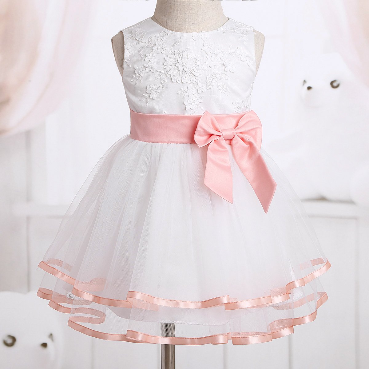 iiniim Infant Baby Flower Girl Dress - Embroidered Baptism & Christening Gown - Elegant Party Wedding Dress with Matching Panty - Perfect for Special Occasions, Ceremonies & Photo Shoots