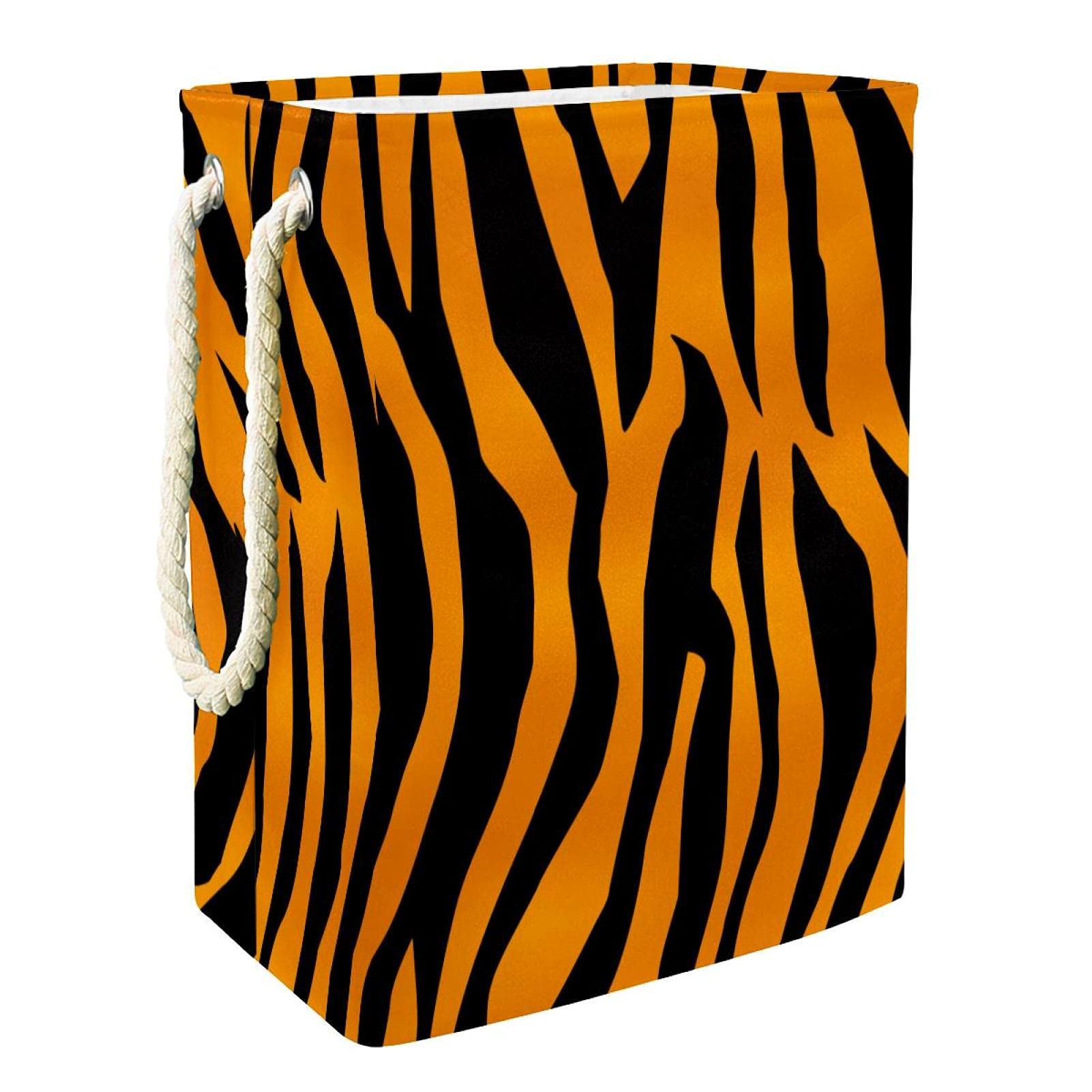 Inhomer Collapsible Laundry Hamper - Striped Tiger Pattern Black & Orange Washing Bin - Foldable Clothes Storage Basket for Bathroom, Bedroom, Dorm Room Organization (Perfect for College Students & Small Spaces)