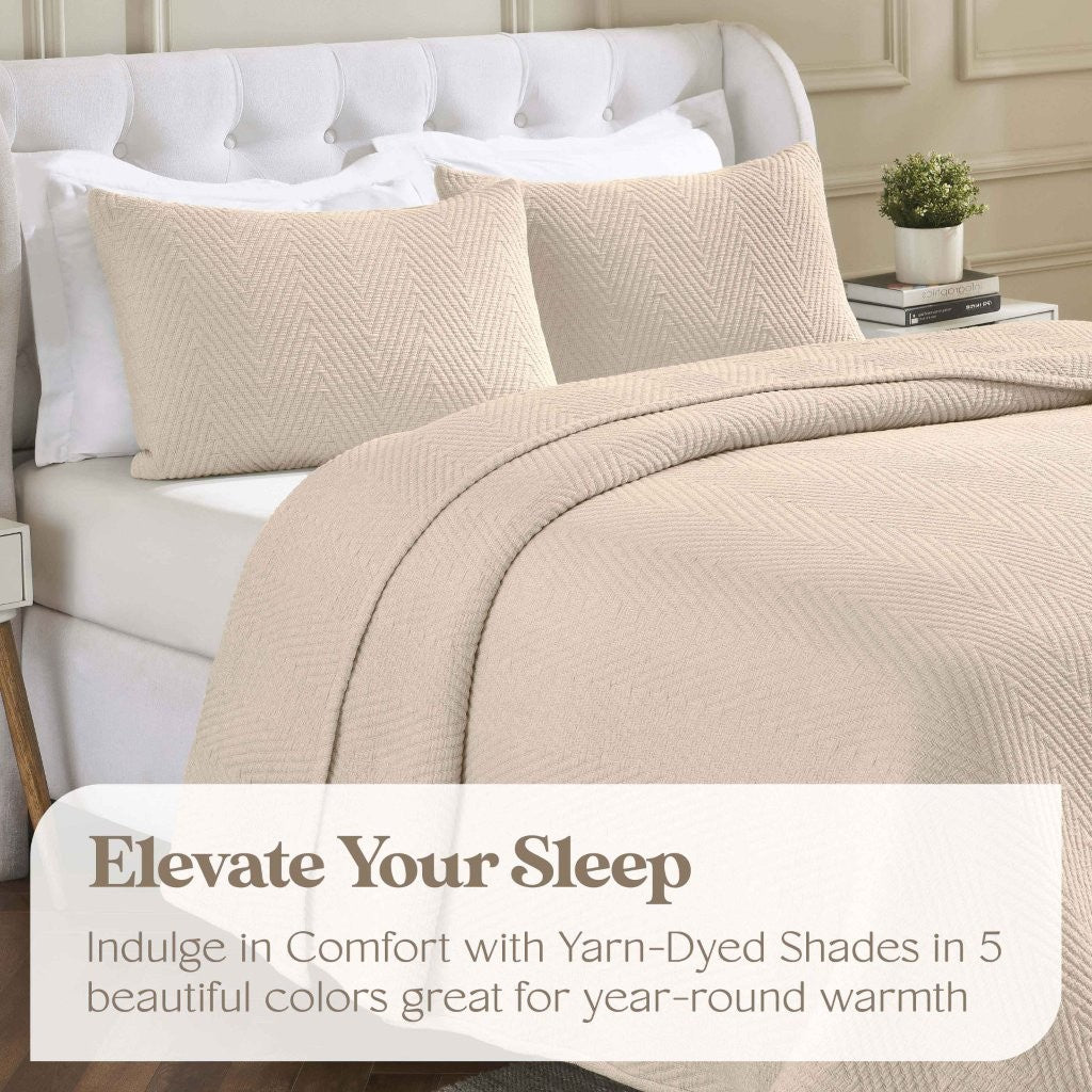 Premium Aswan Cotton Medium Weight Textured Modern Chevron Woven Coverlet - Soft & Breathable Bedspread for All-Season Comfort | Perfect for Master Bedroom, Guest Room & Cozy Home Decor