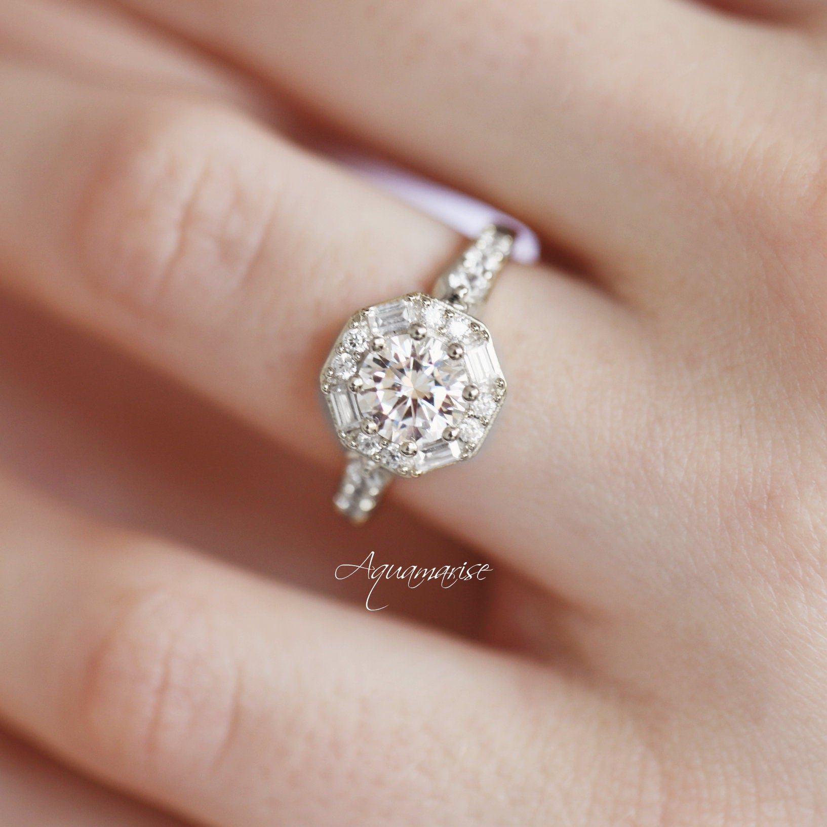 Hexagon Simulated Diamond (CZ) Ring - Sterling Silver 925, Elegant Cubic Zirconia Engagement Ring for Women, Perfect for Anniversary, Wedding & Special Occasions