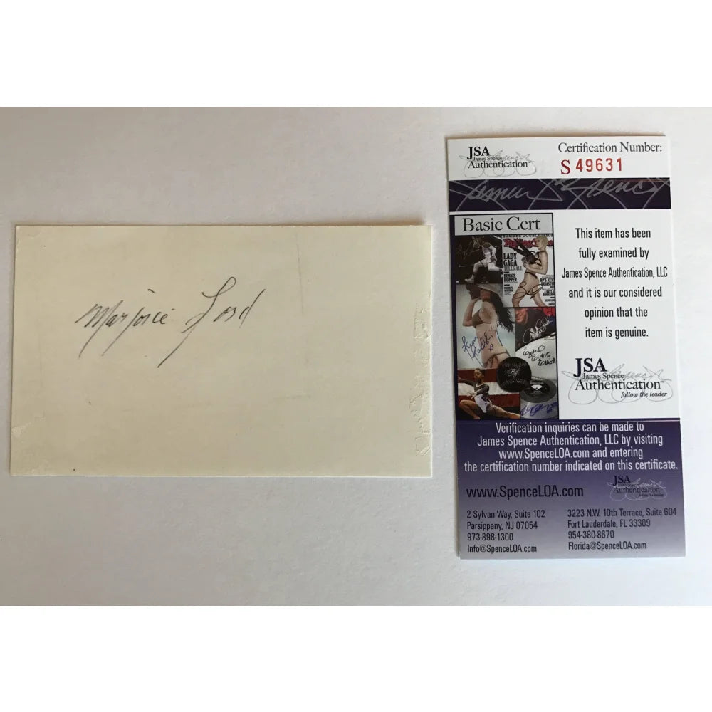 Marjorie Lord Signed 3x5 Index Card with JSA COA - Authentic Autograph from Make Room for Daddy TV Show - Perfect for Collectors, Fans & Memorabilia Displays