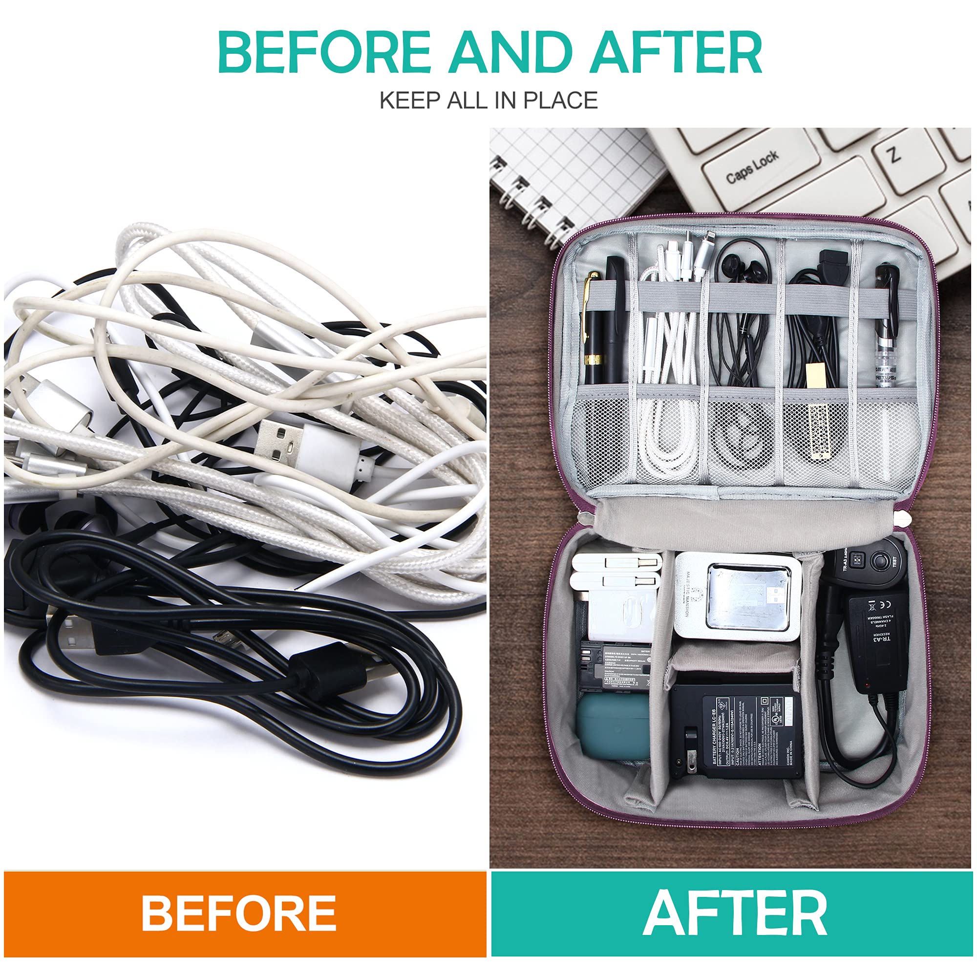 Waterproof Travel Cable Organizer Bag - Portable Electronics Accessories Case for Chargers, Cables & Small Gadgets | Perfect for Business Trips, Camping & Daily Commute