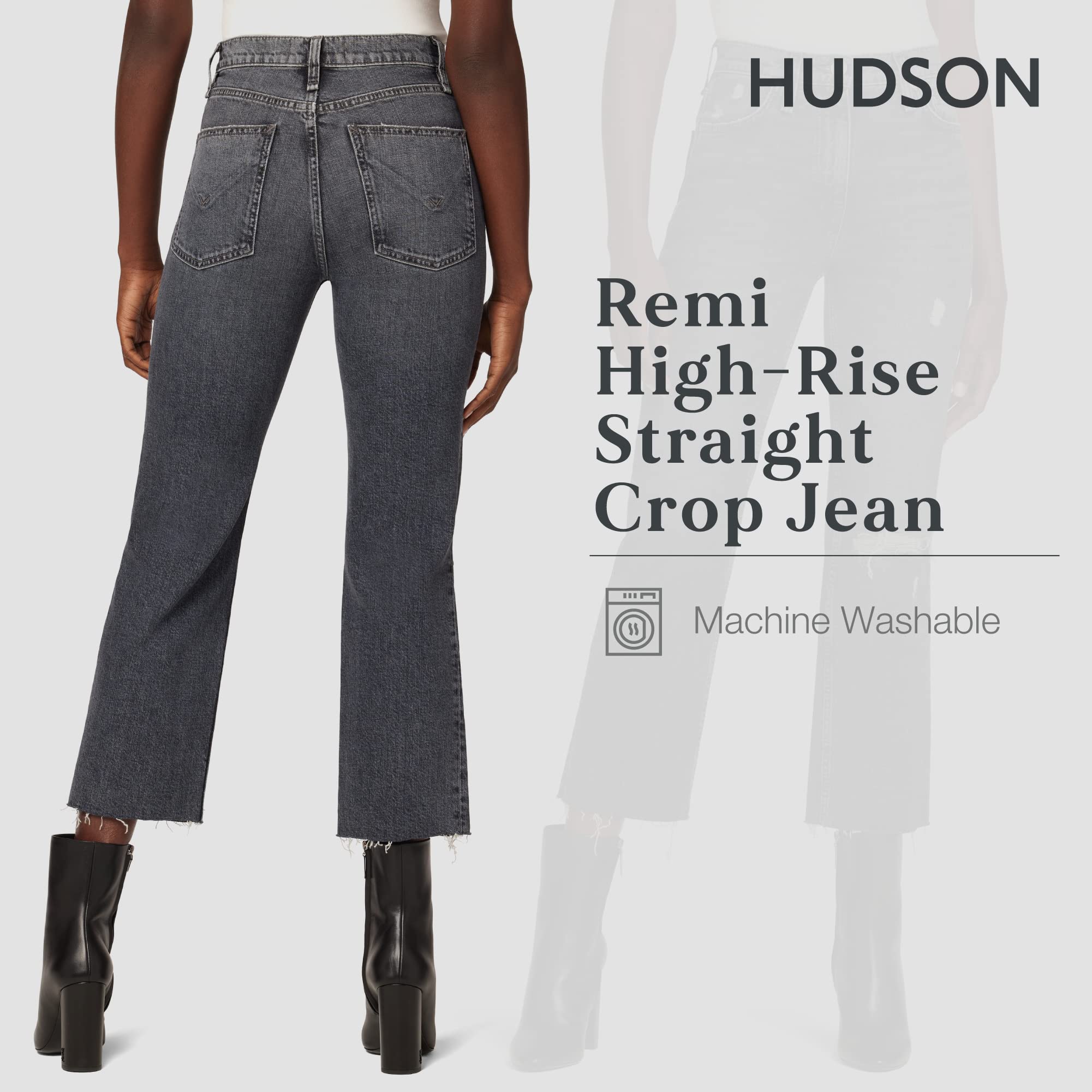 HUDSON Women's Remi High Rise Straight Leg Cropped Jeans - Stylish Slim Fit Denim Pants for Casual Wear & Everyday Outfits