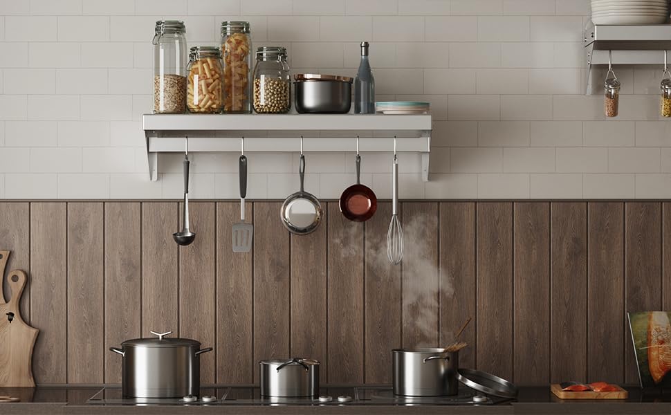 GARVEE 2 Pack 12x36 Inch Stainless Steel Wall Mounted Shelf - Heavy Duty 200LBS Capacity with 2 Backsplashes & 6 Hooks for Kitchen, Bathroom, Garage Storage Organization