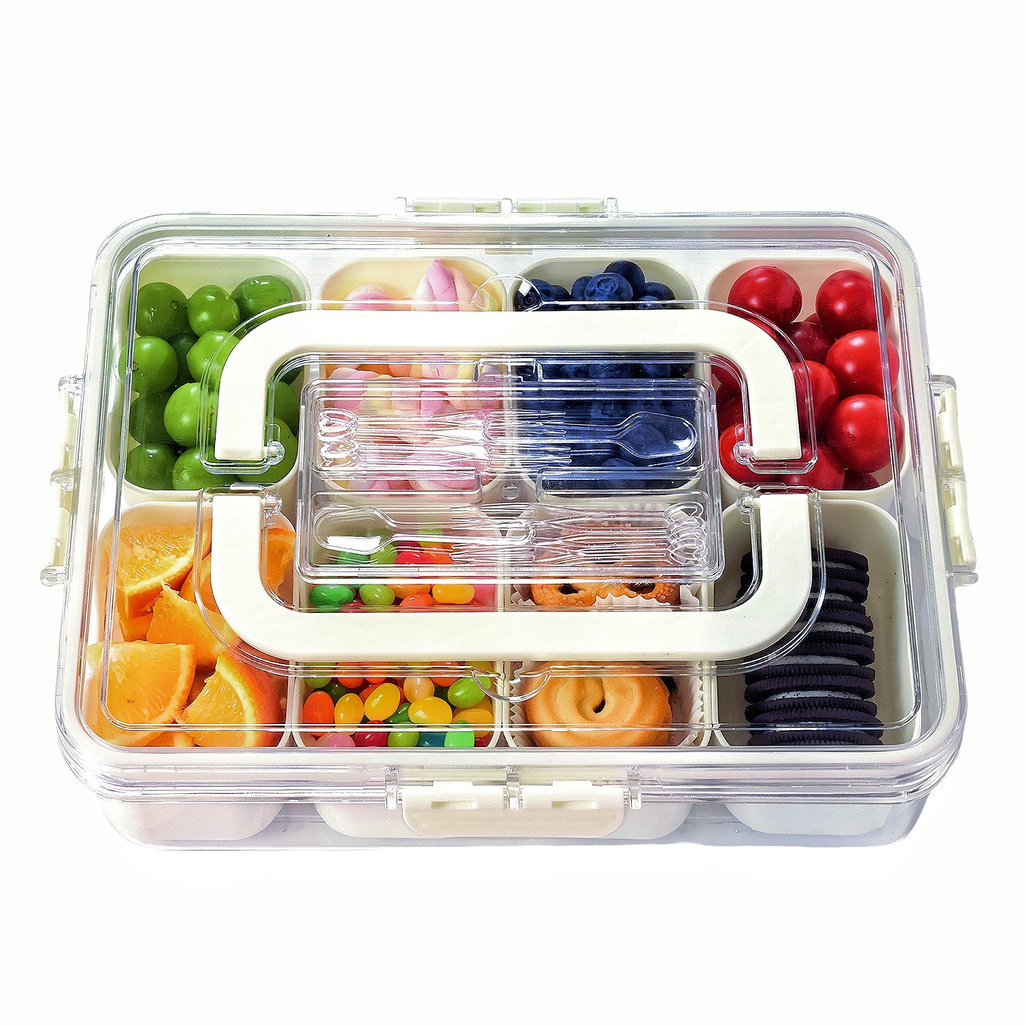 Snackle Box Container with Lid and Handle - Divided Serving Platters for Candy, Fruit, and Treats - Portable and Versatile Snackle Box - Perfect for Picnics, Parties, and On-the-Go Snacking