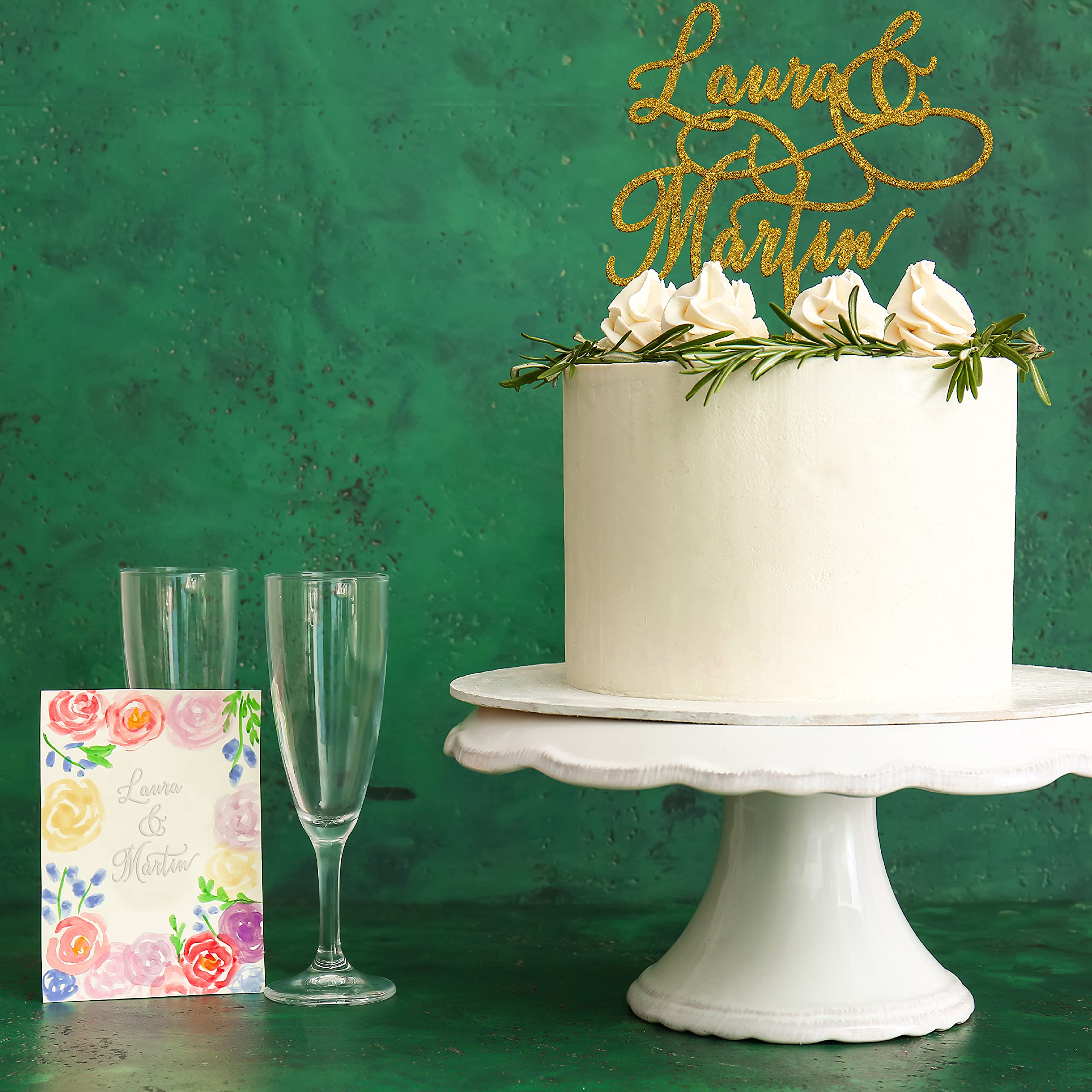 Custom Wedding Cake Toppers with Names - Bride & Groom Personalized Acrylic Cake Topper for Weddings & Anniversaries - 2 Elegant Styles & 3 Mirror Finish Colors - Perfect for Wedding Cakes, Anniversary Cakes & Special Celebration Desserts