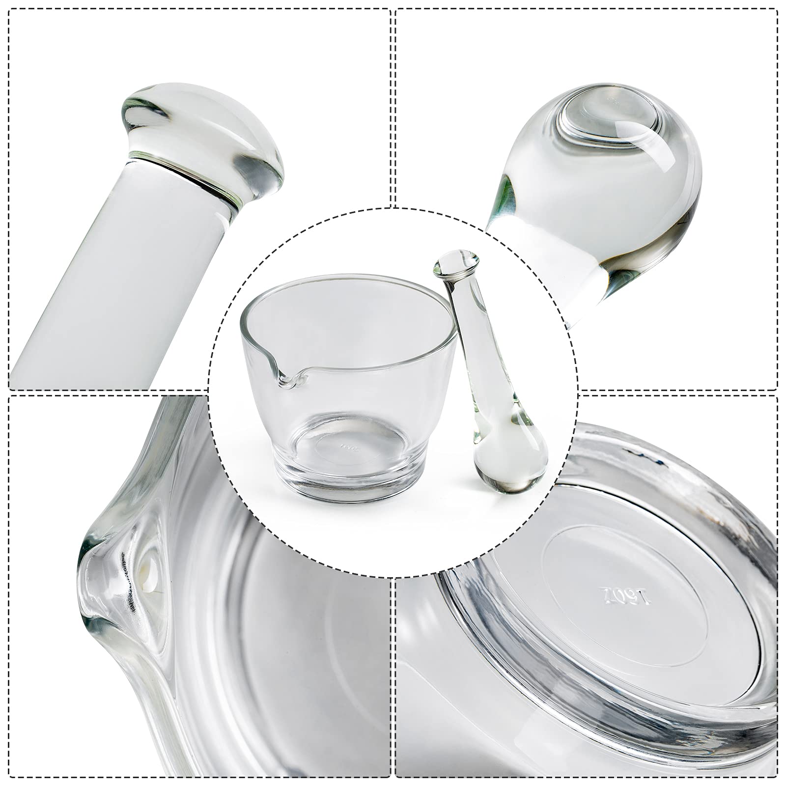16oz Glass Mortar and Pestle Set - Premium Herb Grinder, Spice Crusher & Mixing Bowl for Pharmacy, Science Lab, Kitchen & Home Cooking - Perfect for Grinding Herbs, Pills, Spices & Making Pastes