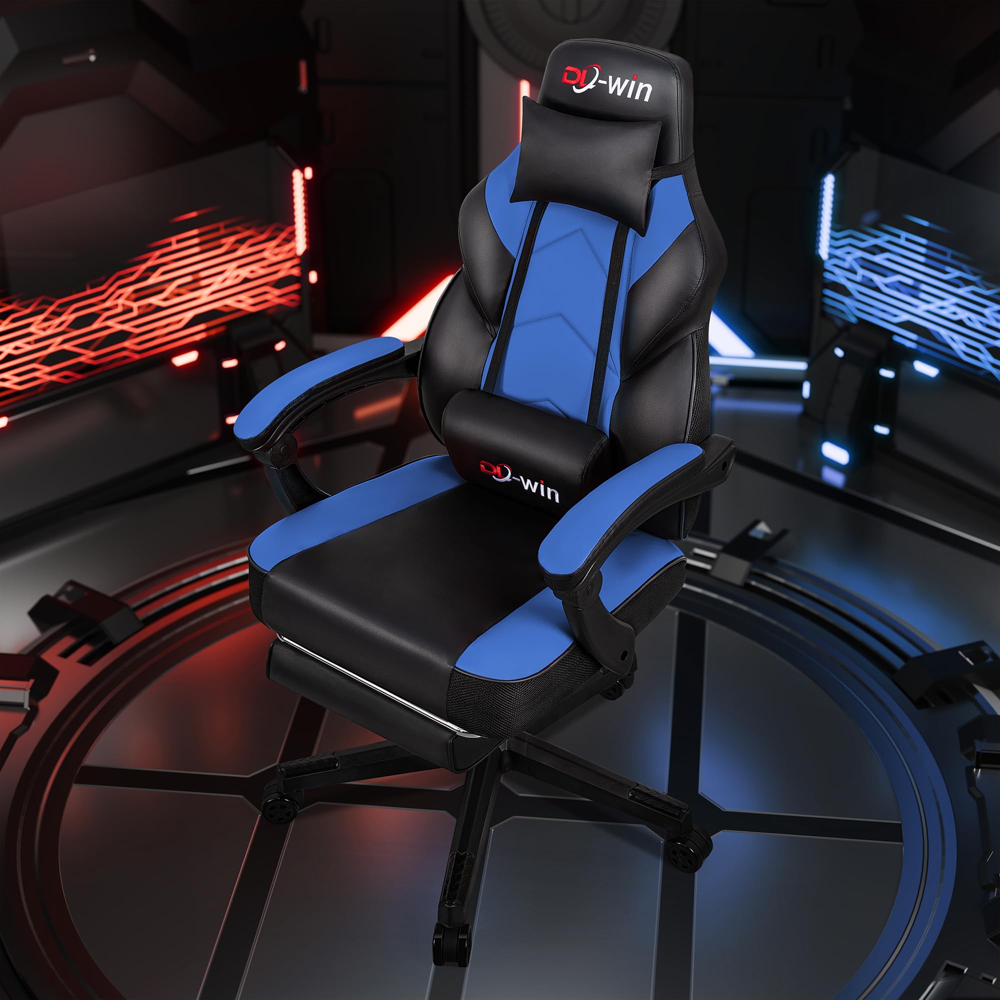 Ergonomic Gaming Chair for Adults - High Back Computer Chair with Footrest, Lumbar Massage & 360° Swivel - Adjustable Height Big & Tall Gamer Chair (Blue) - Perfect for Esports, Streaming & Home Office Setup