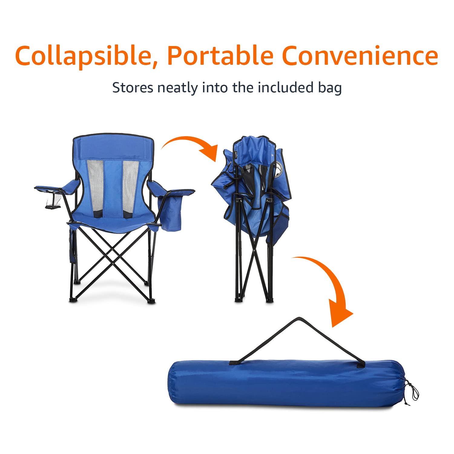 Amazon Basics Portable Folding Camping Chair - Lightweight, Durable & Comfortable for Outdoor Adventures, Beach, Picnics & Backyard Relaxation
