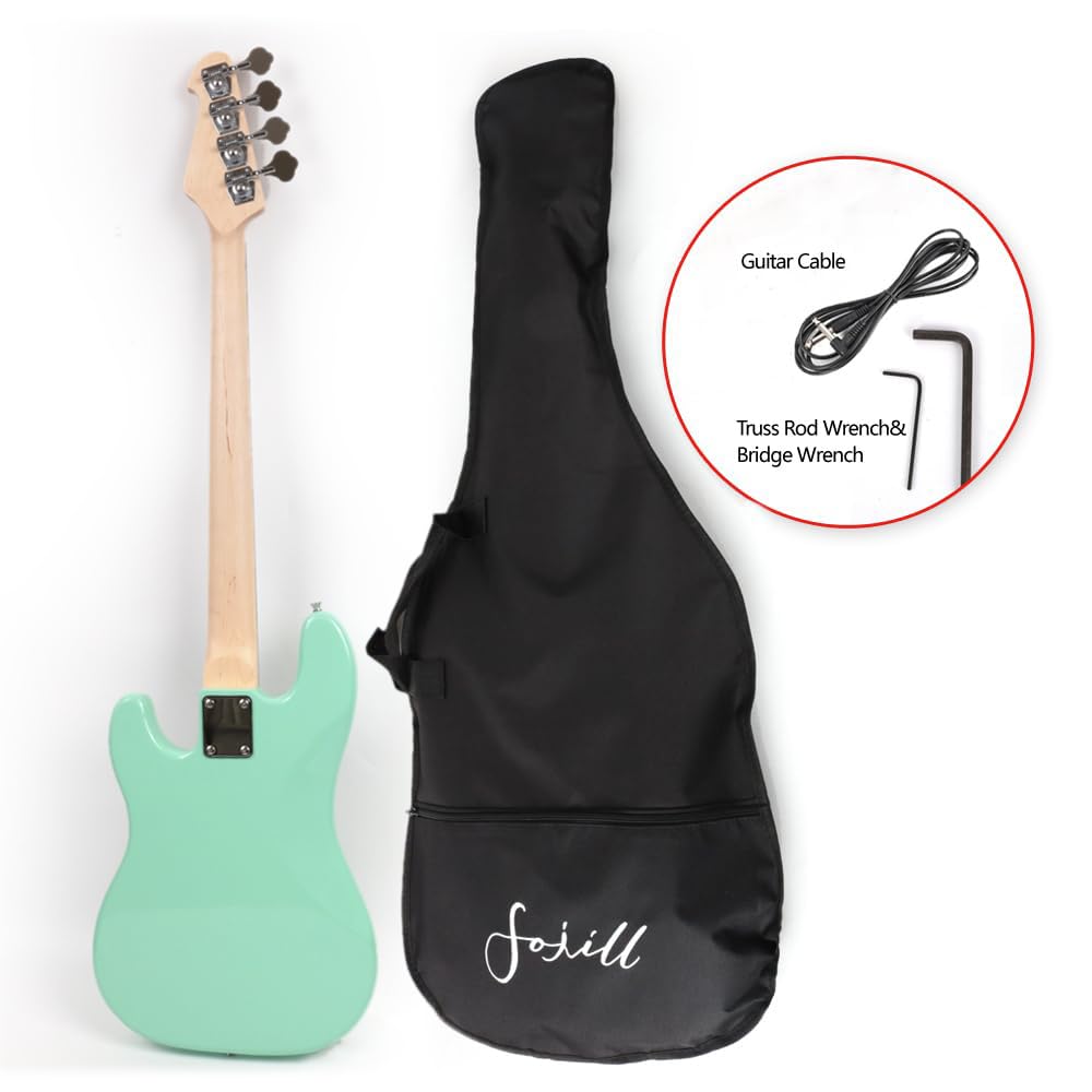 Premium Full Size 4-String Electric Bass Guitar for Right-Handed Players - Phoenix Body in Green Rock Finish with Gig Bag | Perfect for Live Performances, Studio Recording & Rock Music Practice