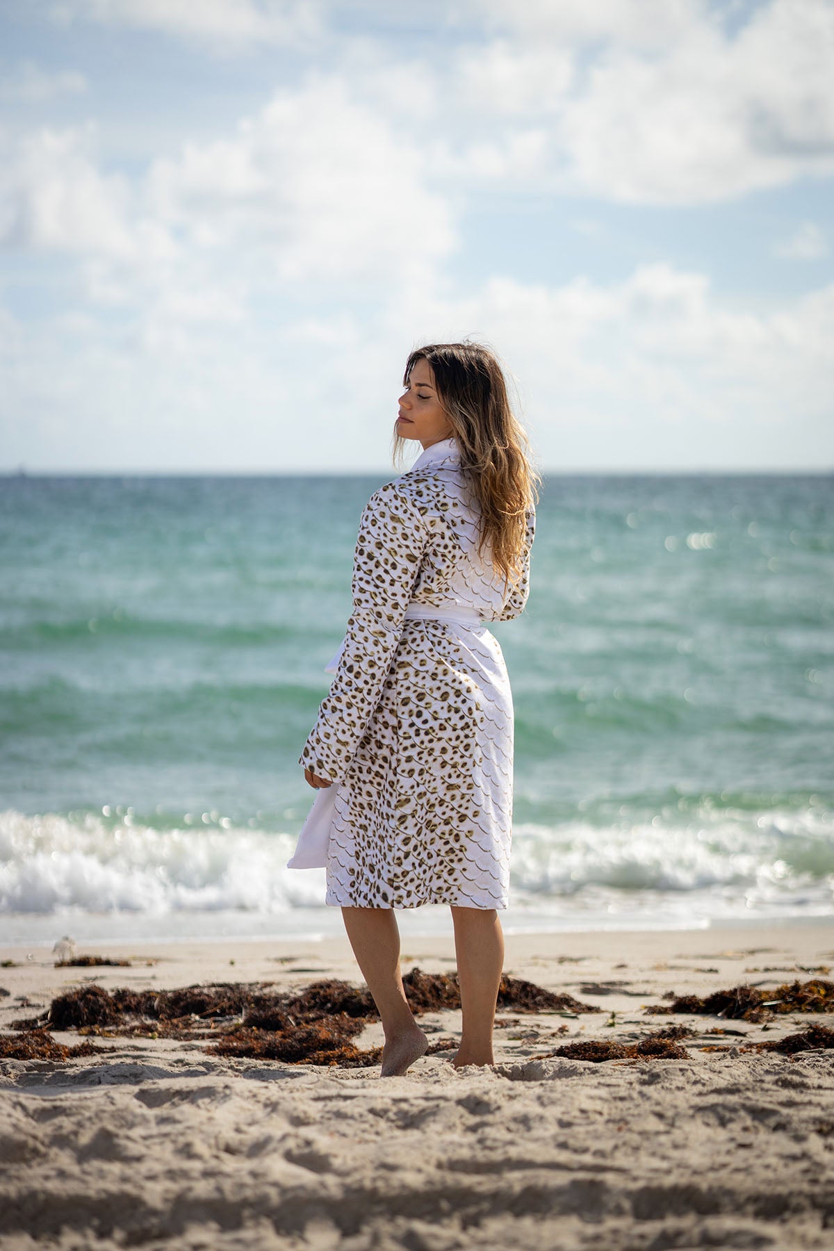 Premium Terry Leopard Shark Print Luxury Bathrobe - Soft Plush Kimono Style Robe for Women & Men - Perfect for Spa, Beach Cover-Up & Lounge Wear