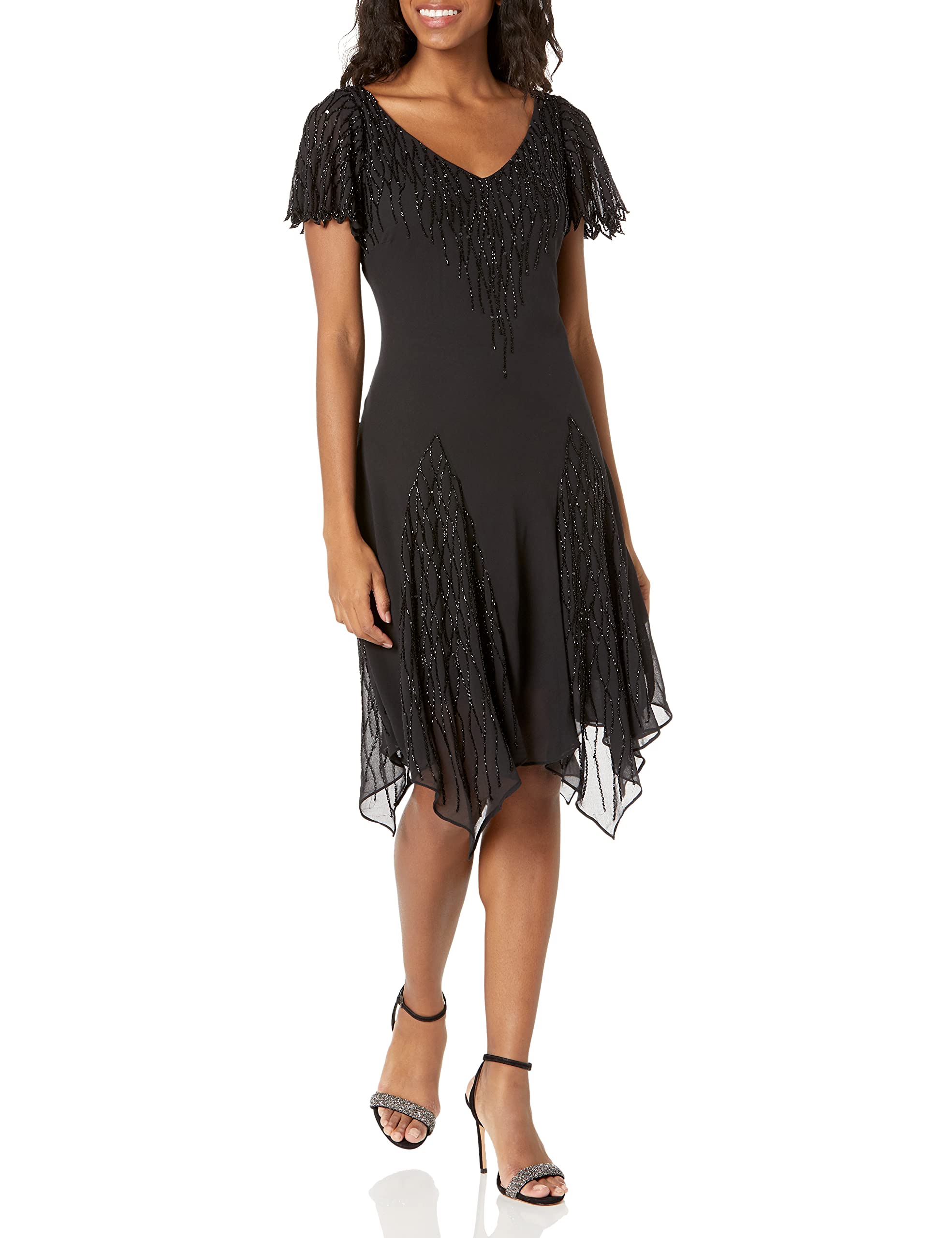 J Kara Women's Petite Short Beaded Dress - Elegant Party Cocktail Dress for Wedding, Evening Events & Special Occasions