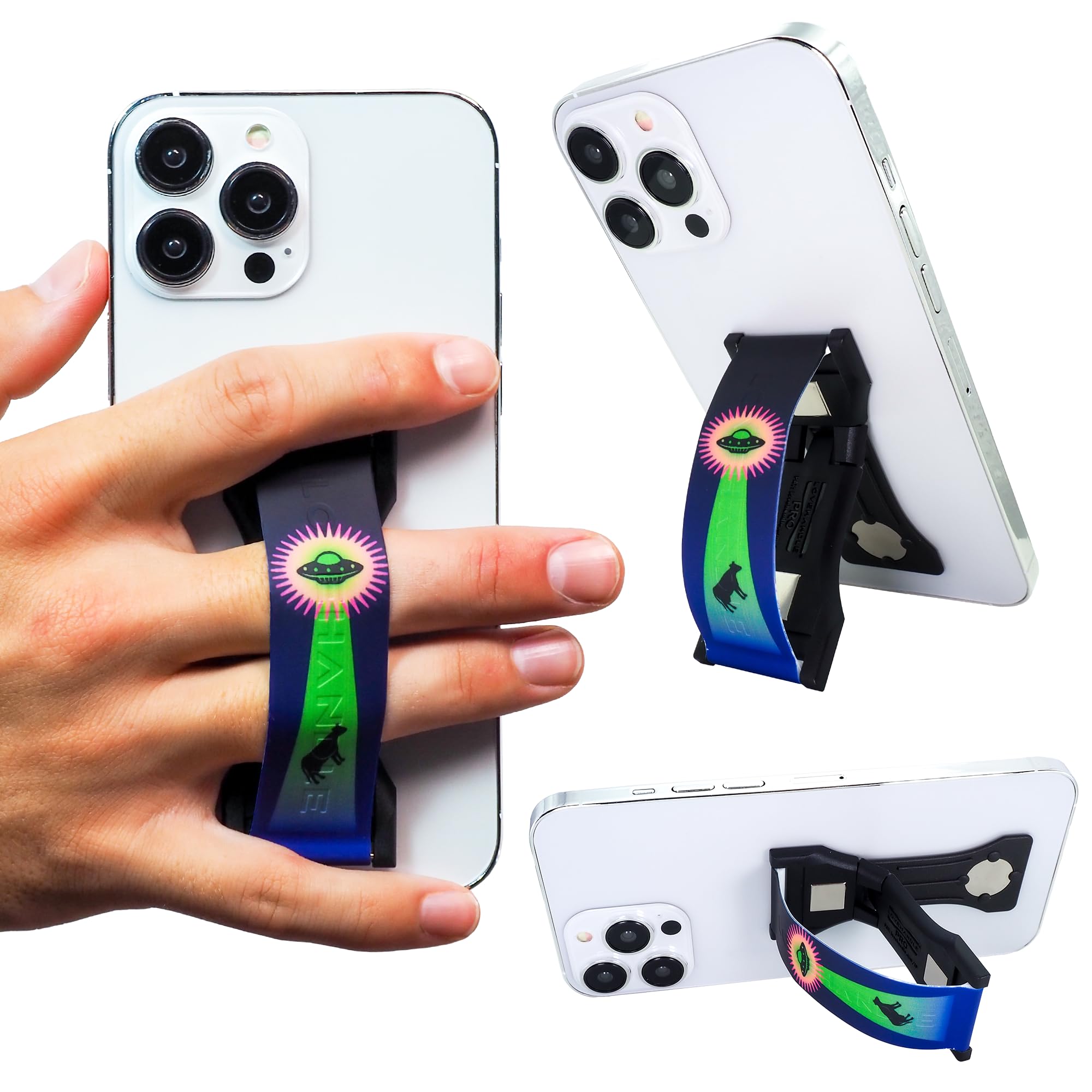 LOVEHANDLE PRO Premium Phone Grip - Magnetic Phone Holder with Kickstand, Silicone Phone Strap for Smartphones & Tablets (Alien Cattle Rustlers Design) - Perfect for Driving, Watching Videos & Hands-Free Use