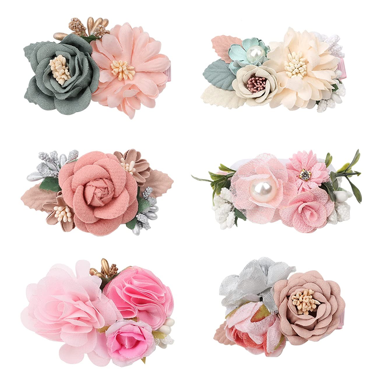 6Pcs Floral Hair Clips for Girls - Cute Flower Hair Accessories for Baby, Toddler & Teen - Perfect Gift for Birthdays & Parties (Flower Style-B) - Great for School, Weddings & Daily Wear