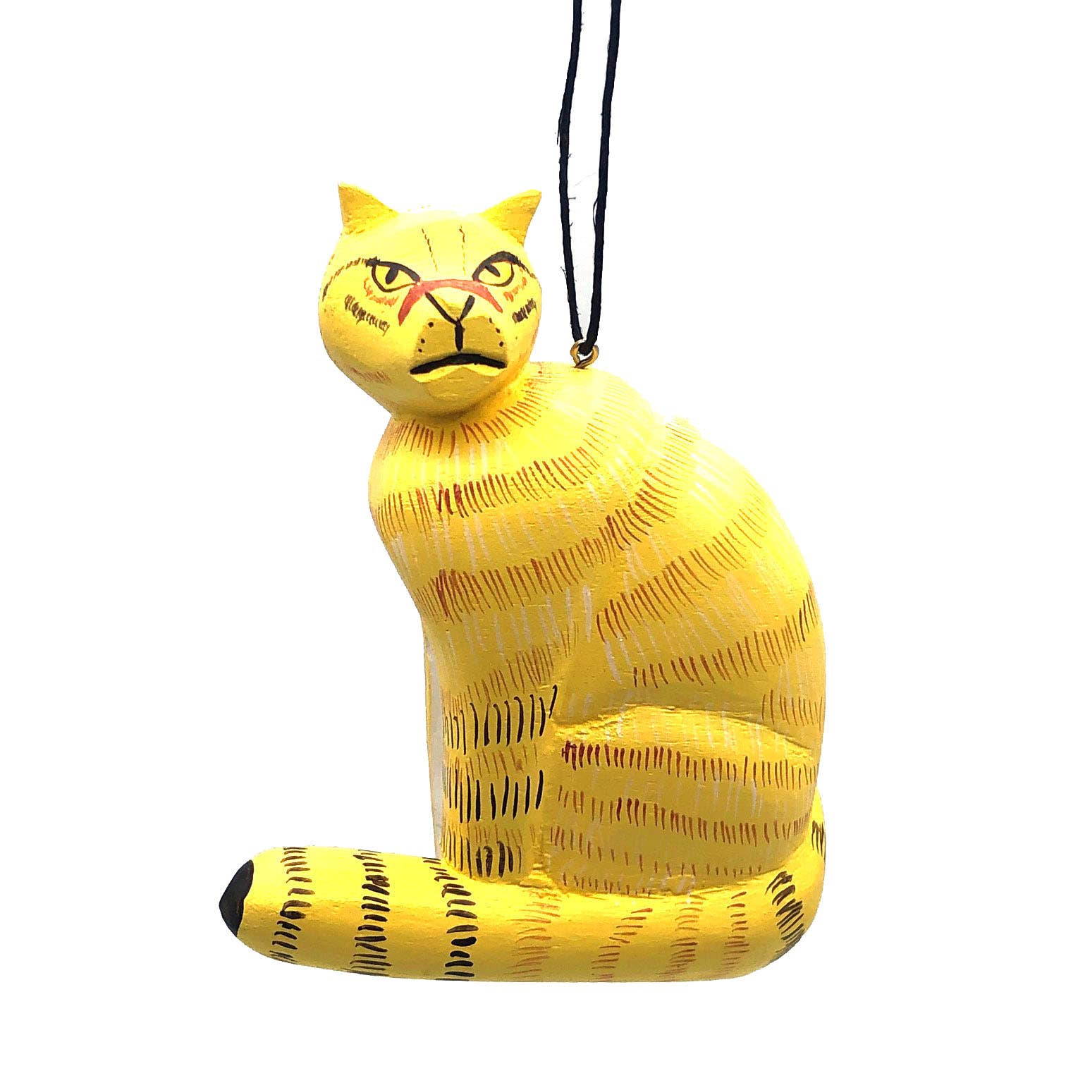 Handmade Balsa Wood Ornament - Cute Yellow Cat Decoration for Christmas Tree, Home, and Office Decor