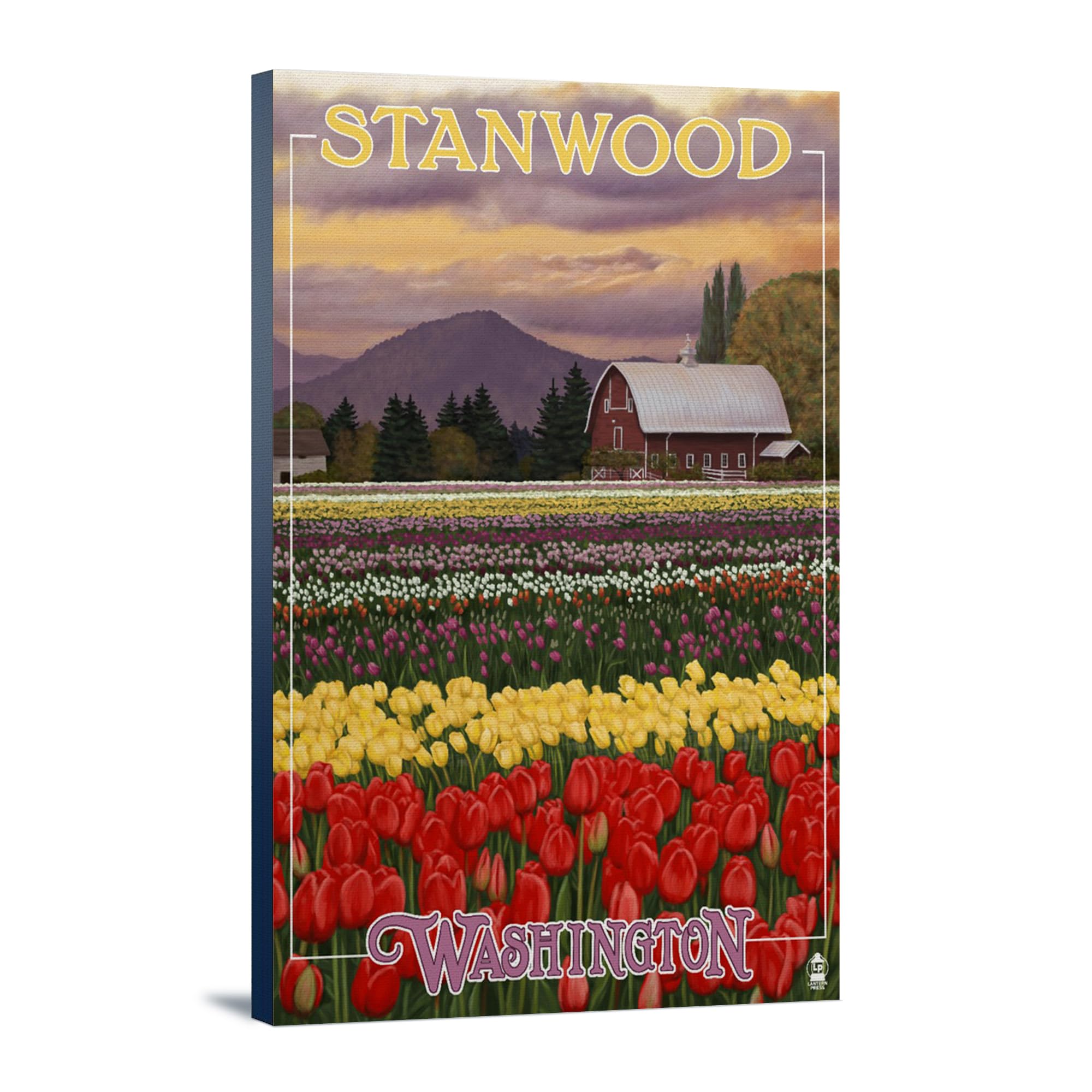 Lantern Press Tulip Fields Wall Art - 16x24 Wrapped Canvas Print - Washington Landscape Painting - Home & Office Decor for Living Room, Bedroom, Kitchen