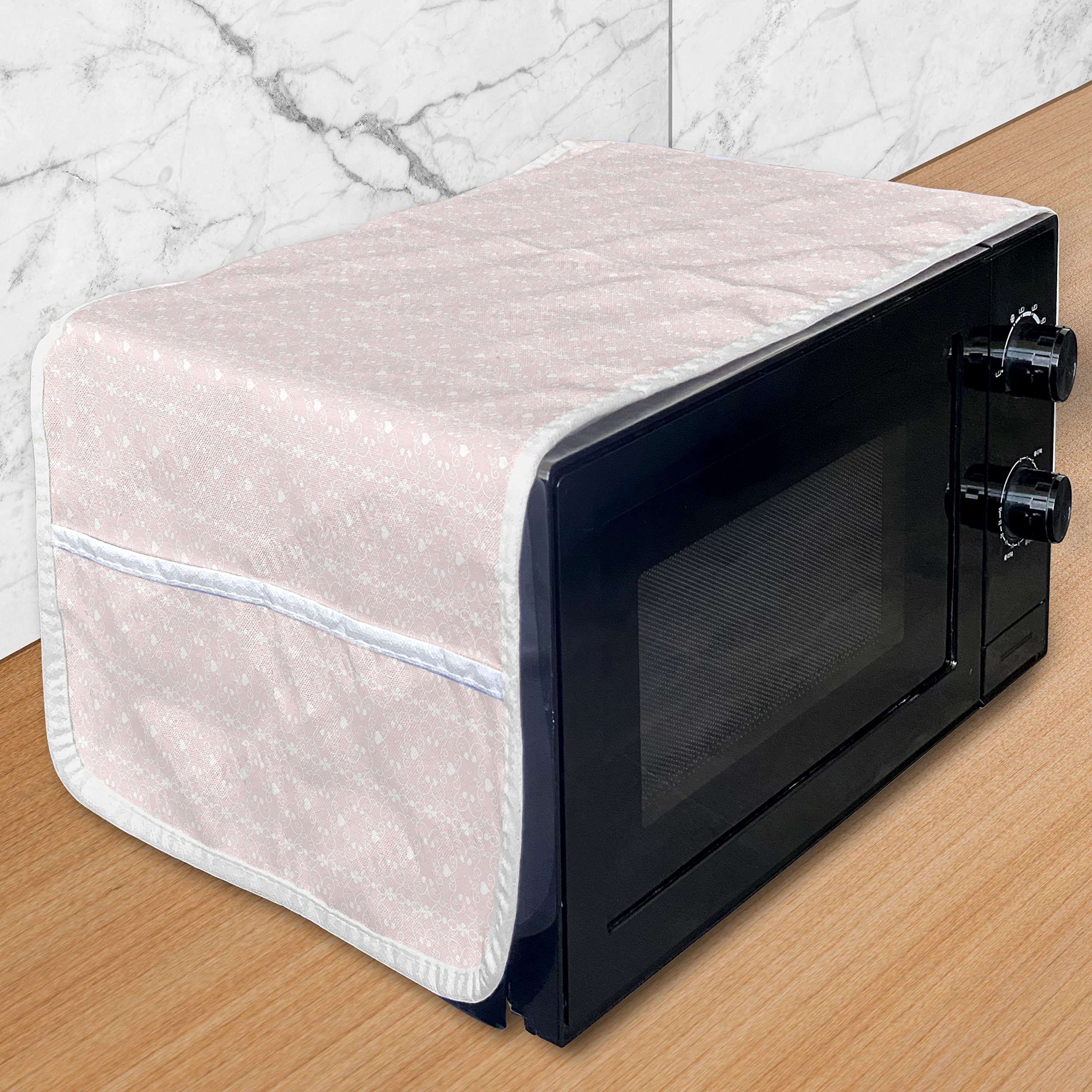 Ambesonne Microwave Oven Cover - Victorian Vintage Pattern with Leaves, Hearts & Flowers - Water Resistant Kitchen Organizer with Pockets - 36