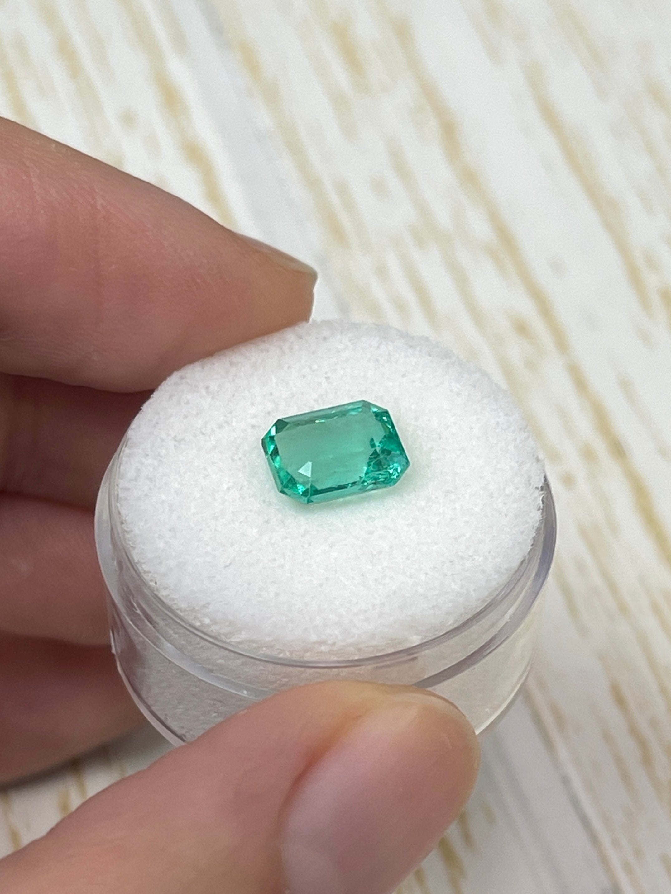 2.17 Carat 8.5x7mm Bluish Green Natural Loose Colombian Emerald Gemstone - Emerald Cut for Jewelry Making, Engagement Rings & Fine Collections