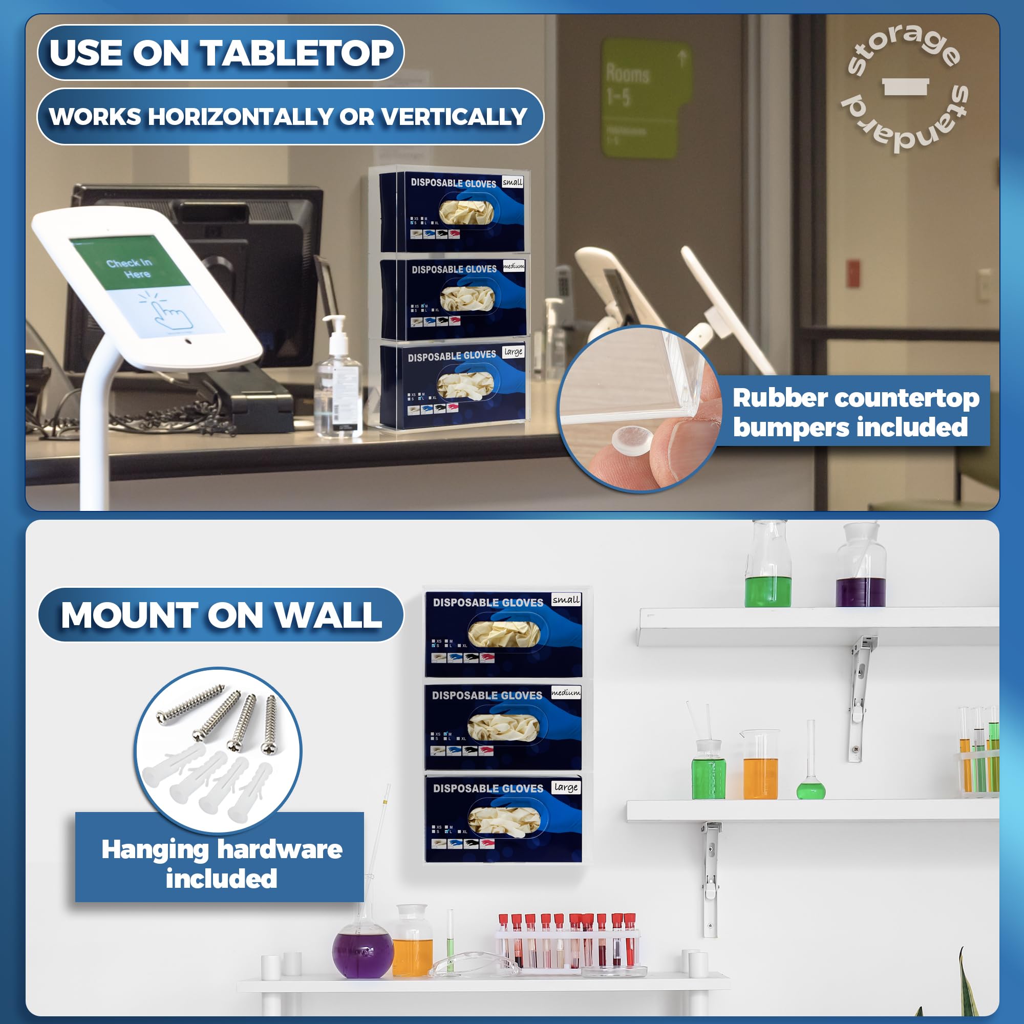 Wall Mount Glove Dispenser for Medical & Kitchen Use - 16.5x10x3.5 Inches