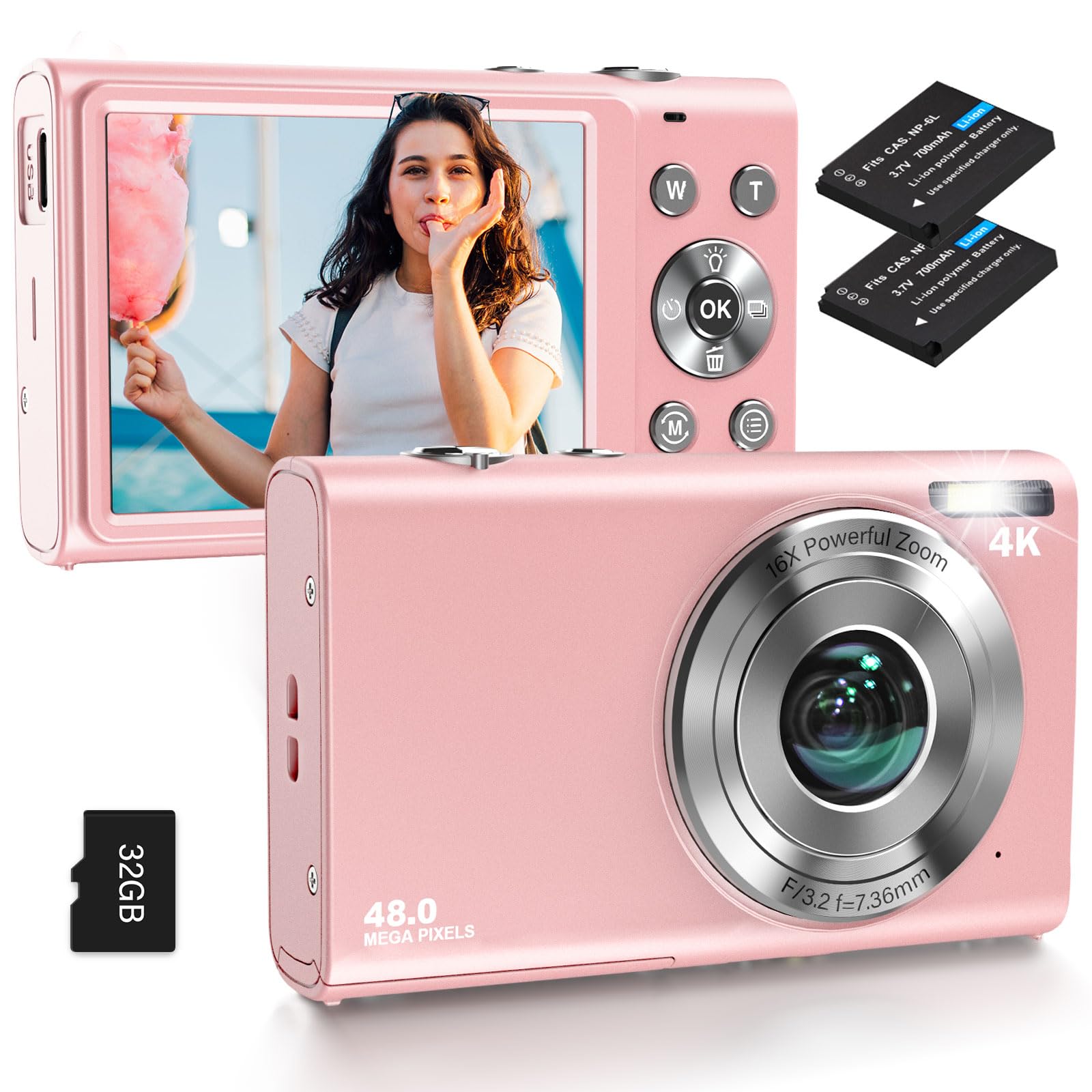 4K Autofocus Digital Camera with 32GB SD Card, 48MP HD, 2.8