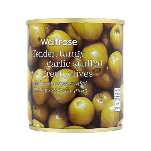 Waitrose Garlic Stuffed Olives 200g (Pack of 2) - Premium Mediterranean Snack for Charcuterie Boards, Cocktails & Party Platters