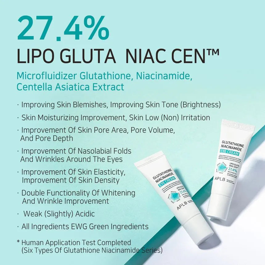 APLB Glutathione & Niacinamide Brightening Eye Cream 20ml - Dark Circle Treatment for Puffiness & Wrinkles | Day & Night Use for Radiant Under Eyes