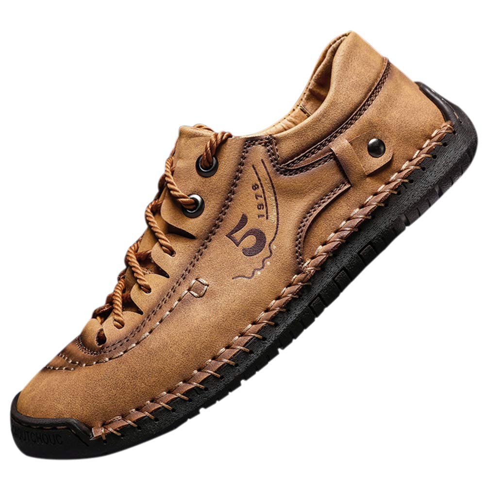 **Men's Breathable Casual Sneakers - Lace-Up Leather Dress Flats for Walking & Driving - Comfortable Shoes for Work, Travel & Everyday Wear**