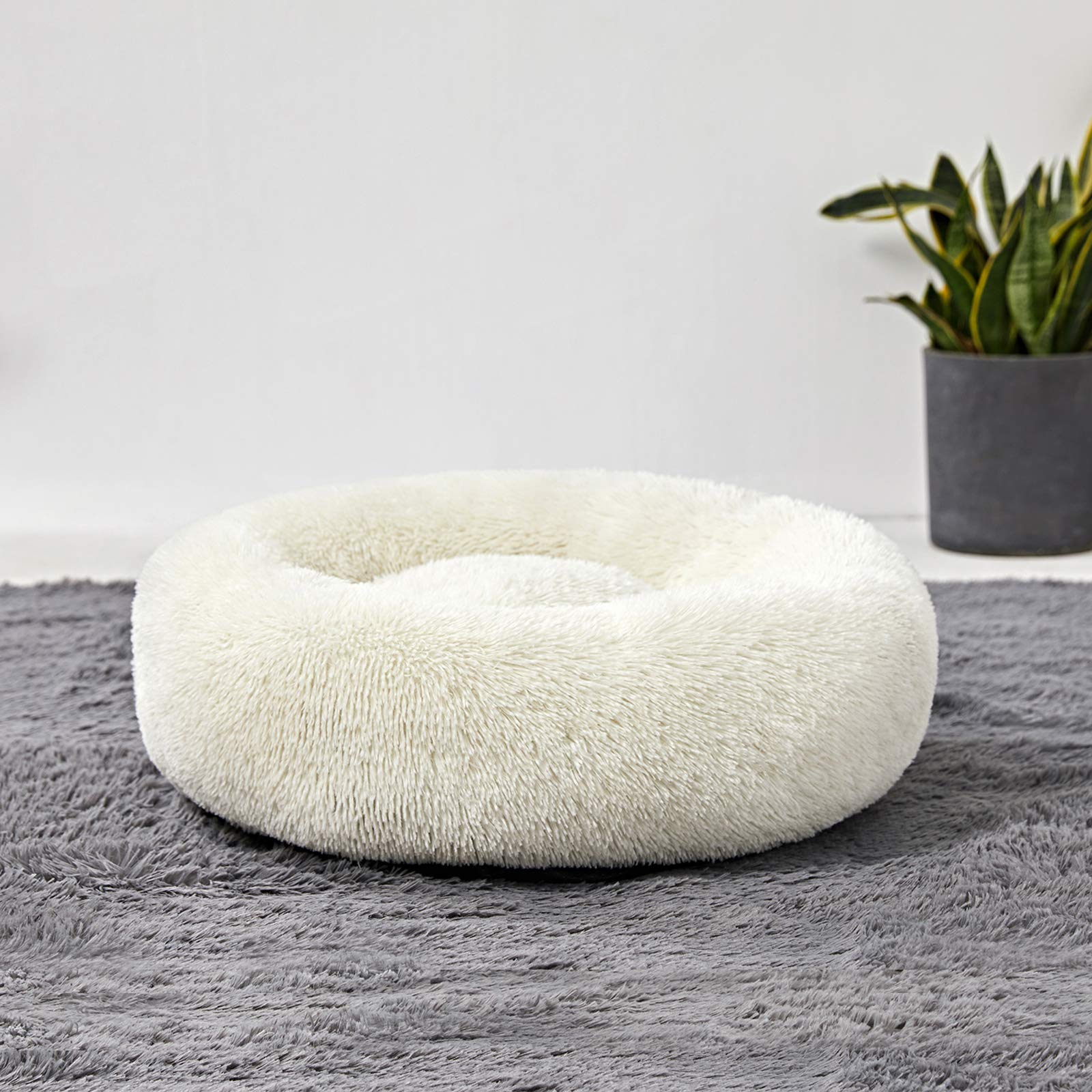 Washable Round Donut Dog Bed for Small Dogs - Soft & Comfy Calming Cuddler Pet Bed - Perfect for Puppies, Travel & Home Use