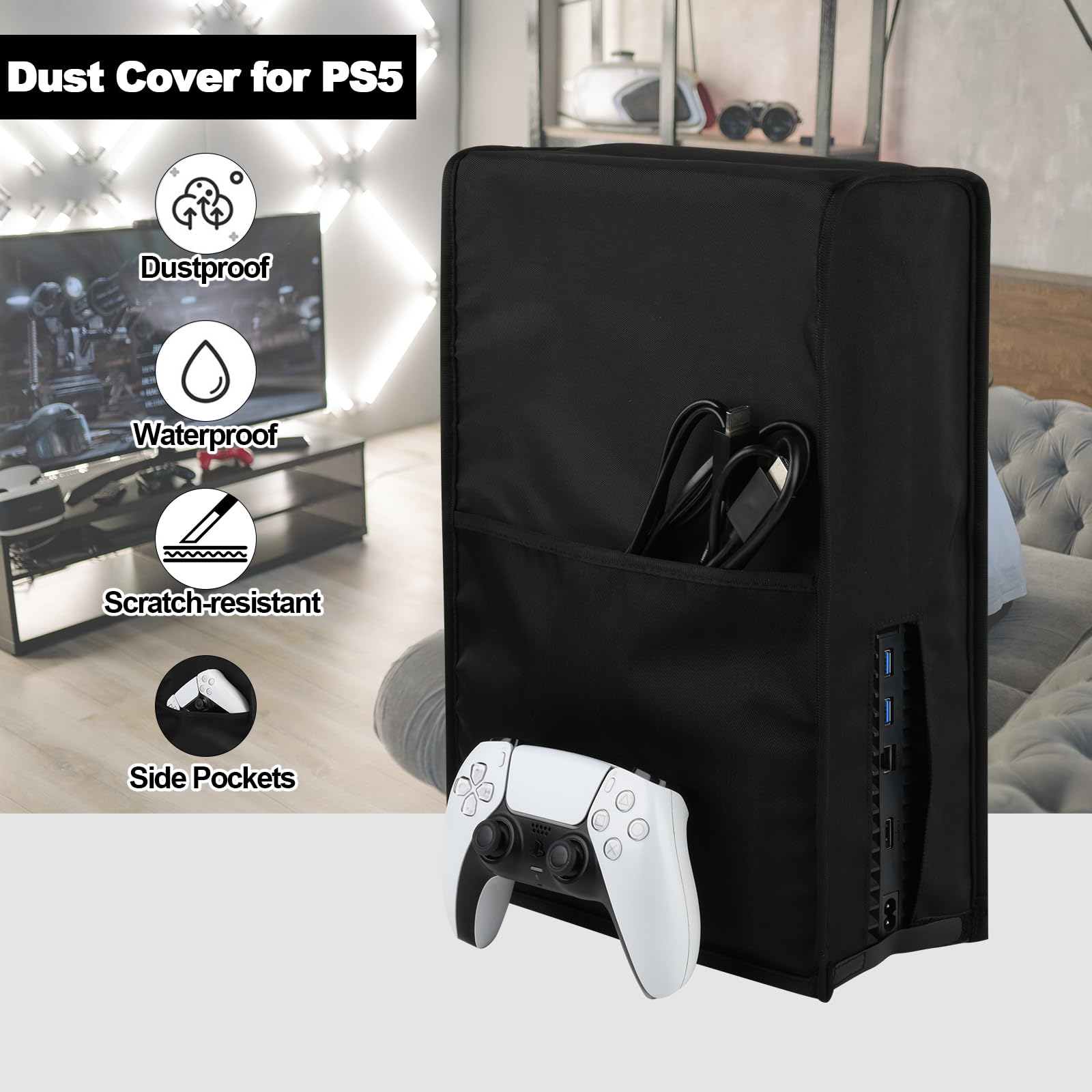 PS5 Console Dust Cover - Anti-Scratch & Waterproof Protector Sleeve with Side Pockets for PS5 Digital & Disc Edition | Gaming Accessory for Home Entertainment Setup