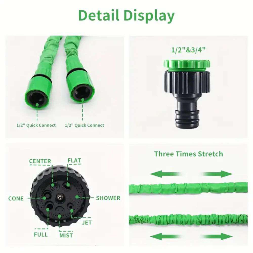 15m Anti-Kink Expandable Garden Hose - Flexible, Tangle-Free Water Hose with Adjustable Spray Nozzle - Perfect for Watering Plants, Washing Cars & Outdoor Cleaning