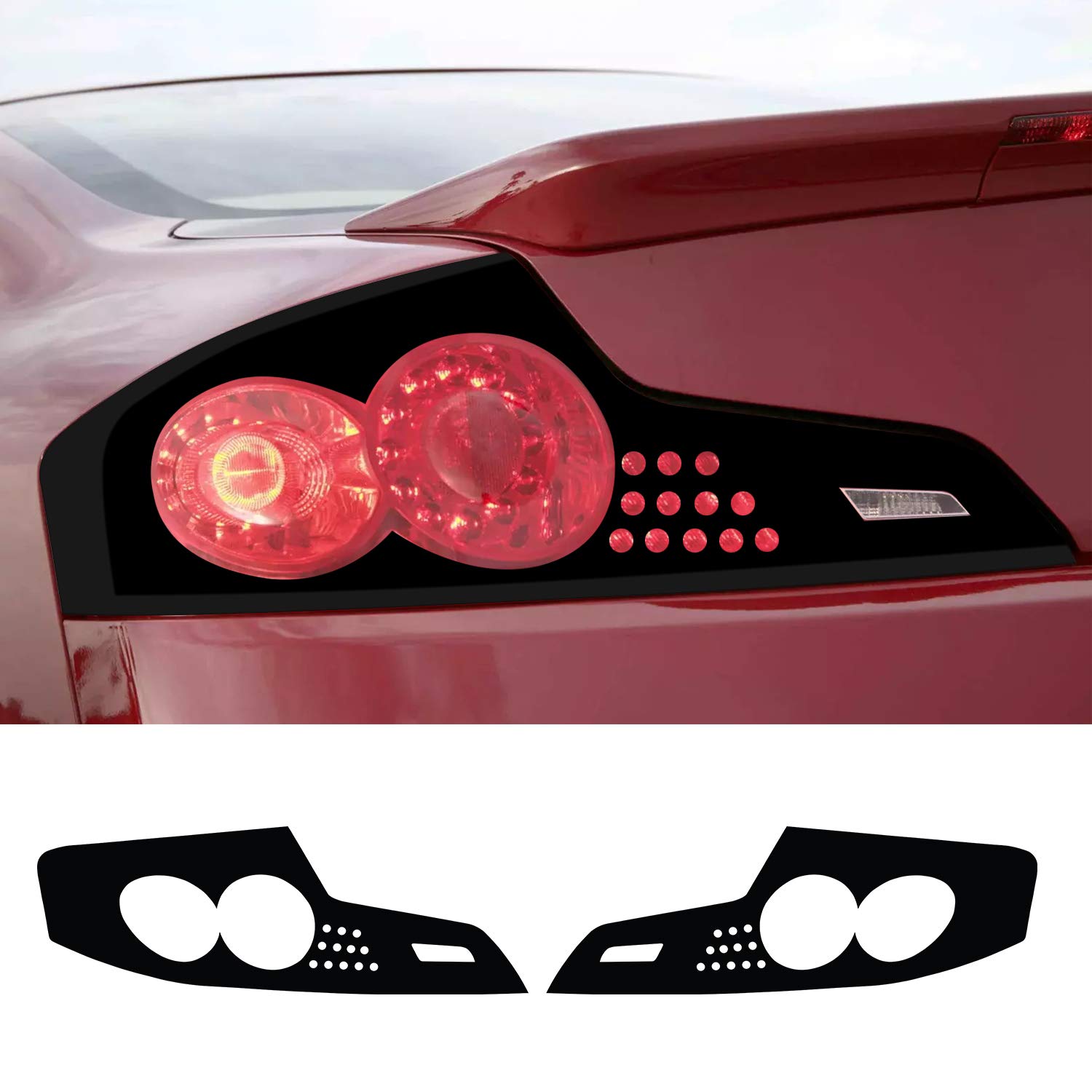 GTR Style Blackout Tail Light Vinyl Wrap Overlay Kit for Infiniti G35 Coupe 2006-2007 - Dark Black & Grey Tint | Easy DIY Installation, Headlight & Taillight Protection, Custom Car Styling
