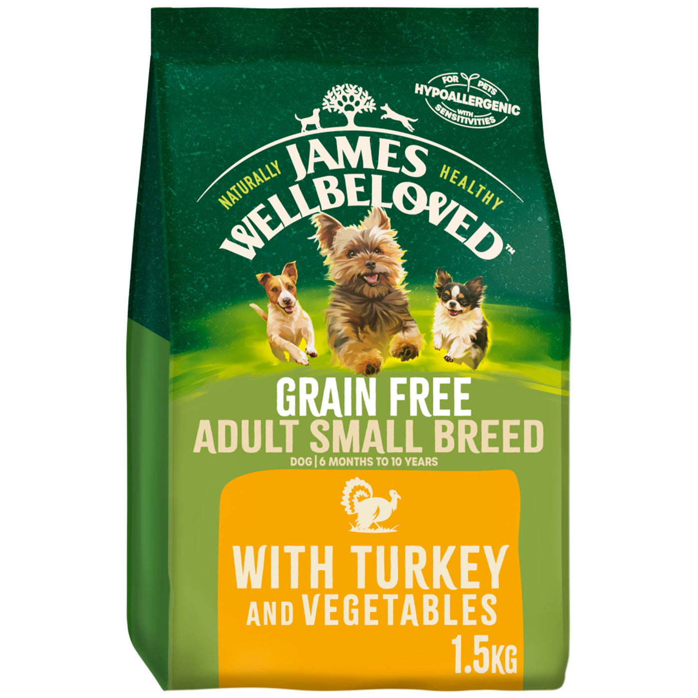 James Wellbeloved Grain-Free Turkey & Vegetable Small Breed Adult Dog Food 1.5kg - Healthy Dry Kibble for Toy & Mini Dogs - Perfect for Indoor Pets & Sensitive Stomachs