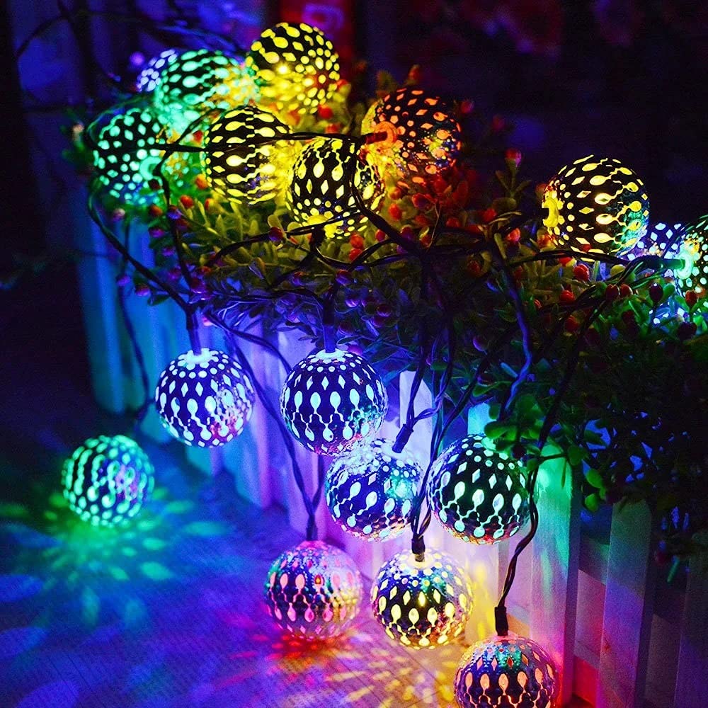 YUNSHAO 21FT Solar String Lights Moroccan Globe - 30 LED Waterproof Solar Powered Garden Lights with 8 Modes, Fairy String Lights for Outdoor Garden, Patio, Lawn, and Landscape Decoration (Colorful) - Perfect for Backyard Parties, Weddings, and Holiday Decorations