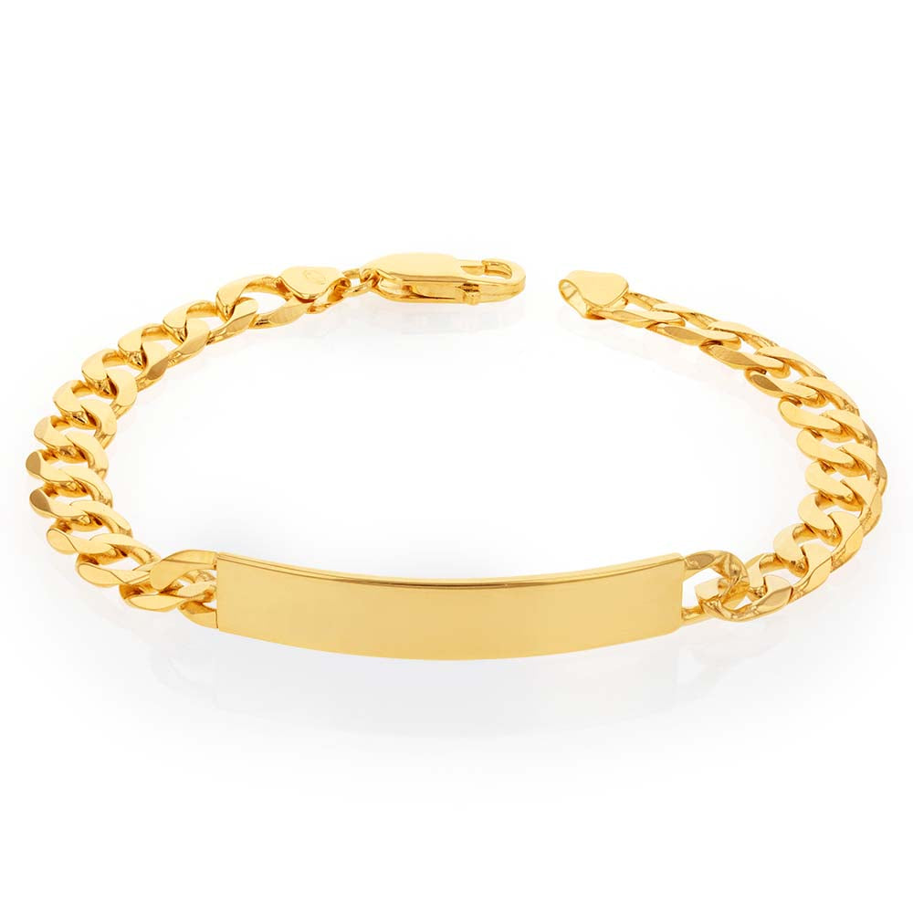 9ct Yellow Gold 190 Gauge Curb ID Bracelet 21cm - Stylish Unisex Jewelry for Everyday Wear & Special Occasions